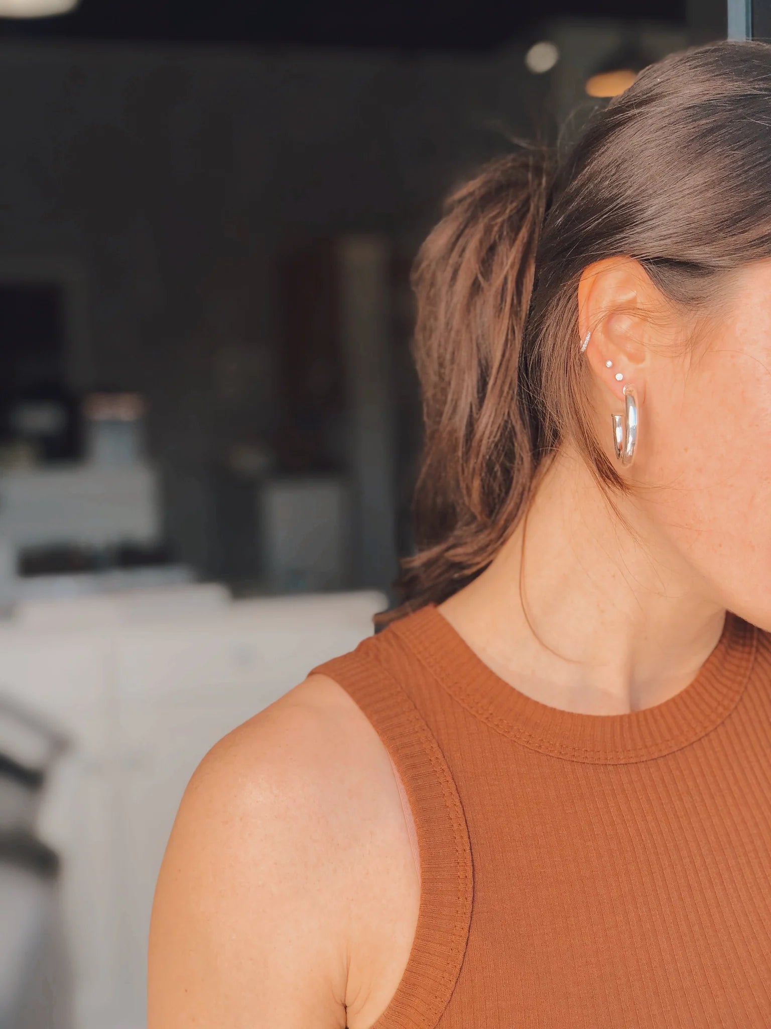 Silver Girl Medium Tube Hoop