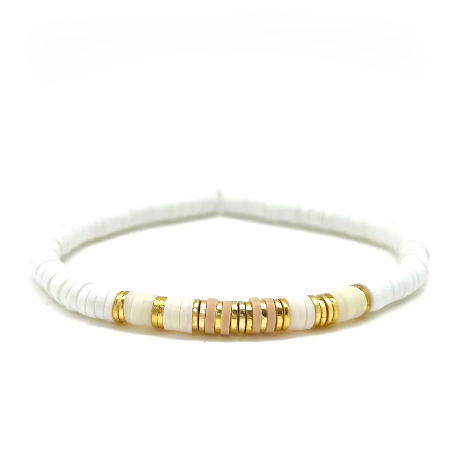 Silver Girl Mini Color Block Stripe Heishi Bracelet Nude