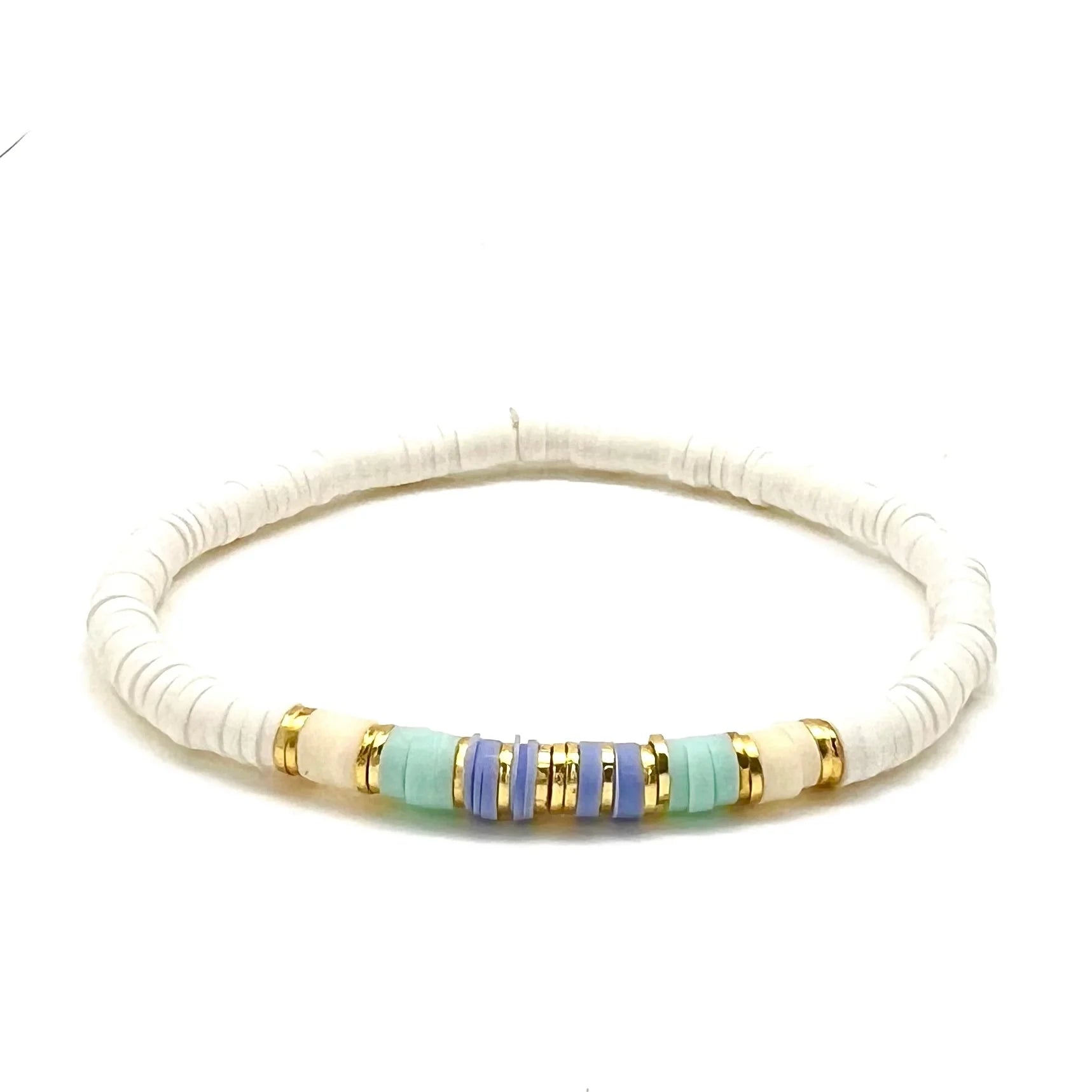 Silver Girl Mini Color Block Stripe Heishi Bracelet Periwinkle