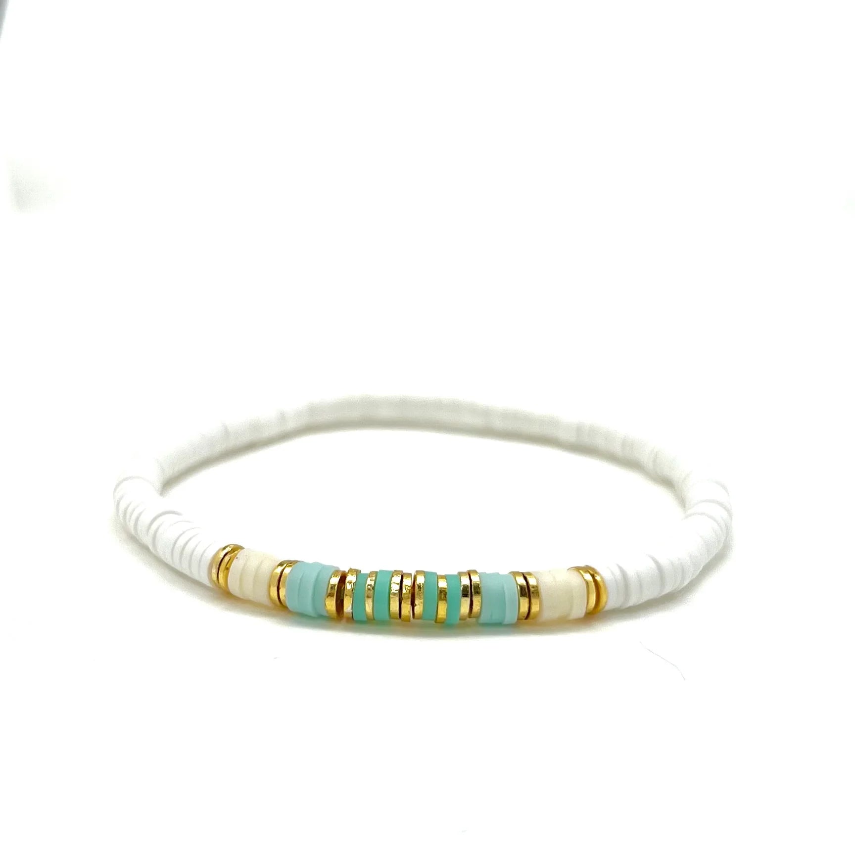 Silver Girl Mini Color Block Stripe Heishi Bracelet Mint