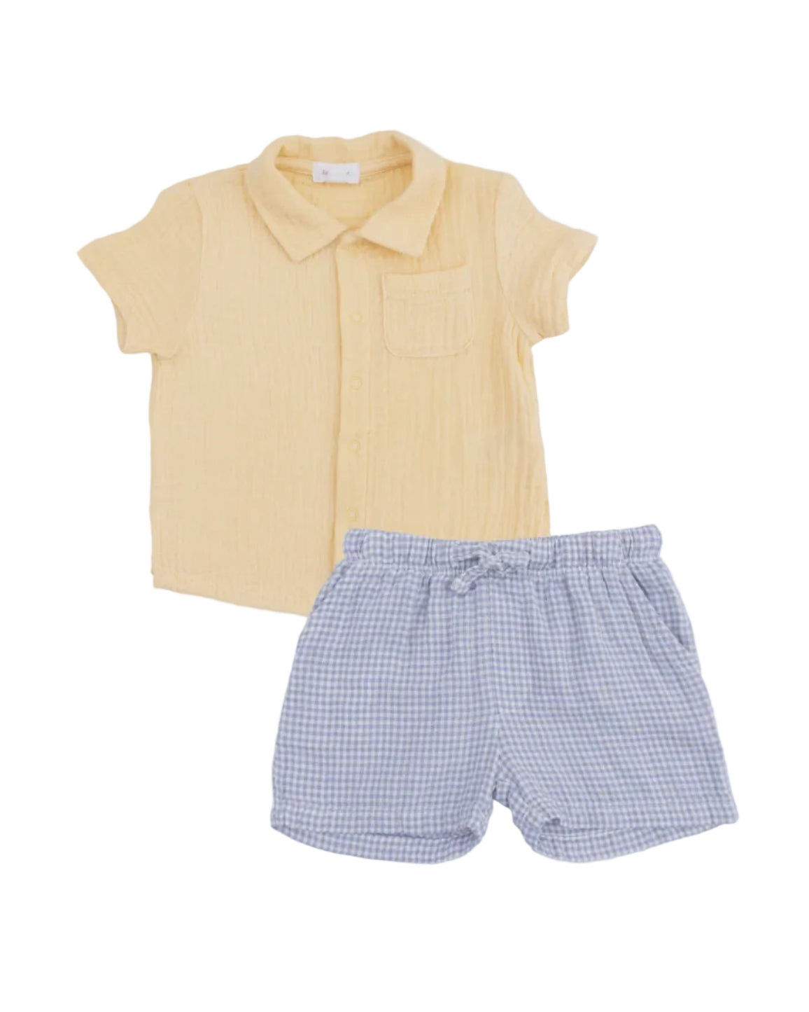 Angel Dear | Micro Gingham Blue Blizzard Polo Button Up W/ Casual Short | Stock | Vagabond | Apparel | Boutique