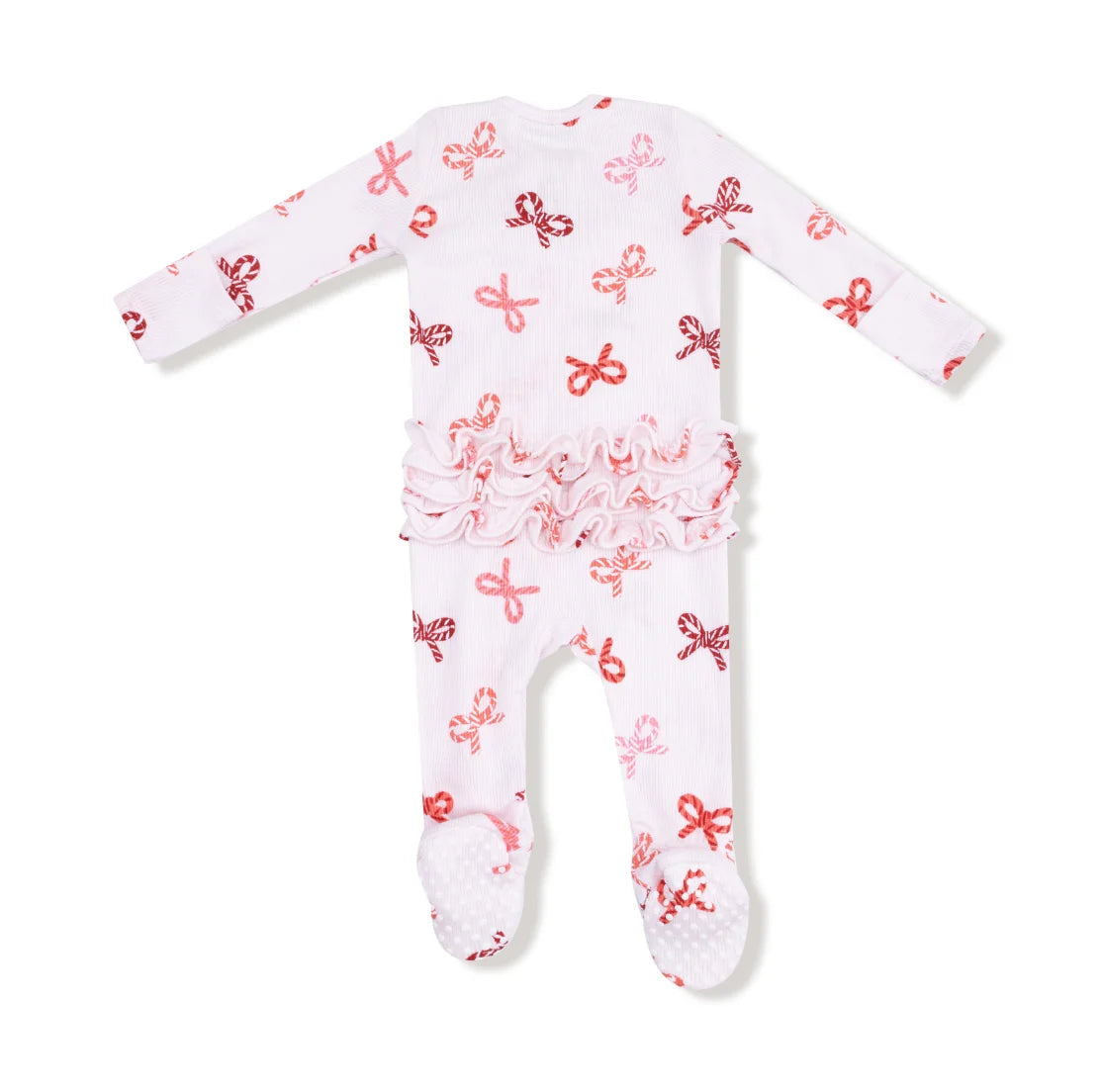 Angel Dear | Candy Cane Bows 2 Way Zipper Ruffle Footie | Vagabond | Apparel | Boutique