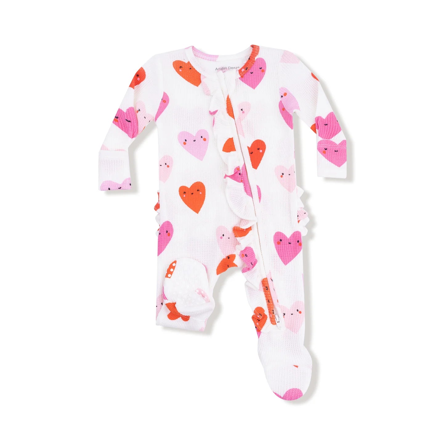 Angel Dear | Happy Hearts 2 Way Ruffle Zipper Footie | Stock | Vagabond | Apparel | Boutique