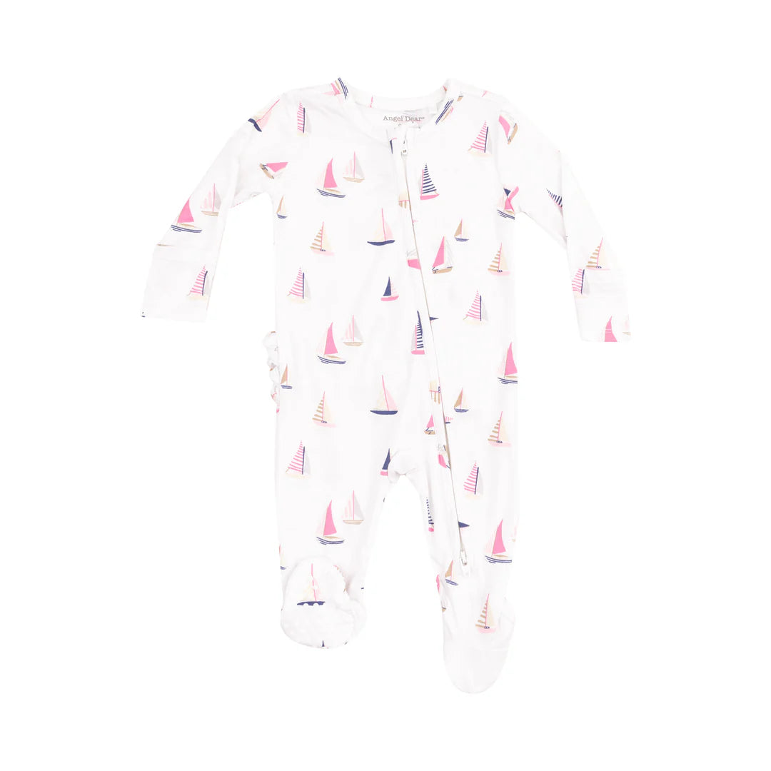 Angel Dear | Sailboat Ruffle Back 2 Way Zipper Footie | Vagabond | Apparel | Boutique