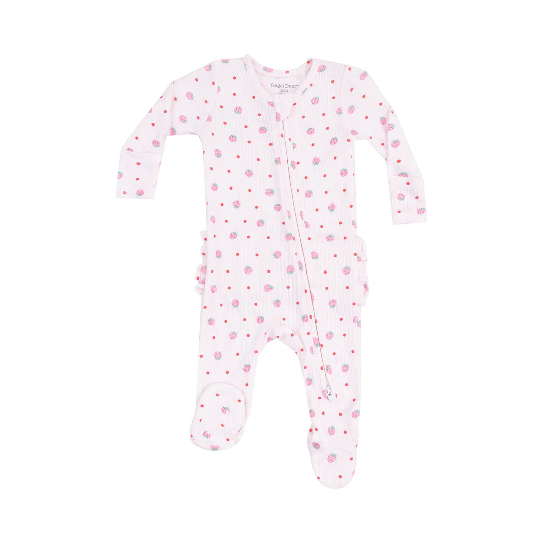 Angel Dear | Strawberry Swiss Dot | Ruffle Back 2 Way Zip Footie | Vagabond | Apparel | Boutique