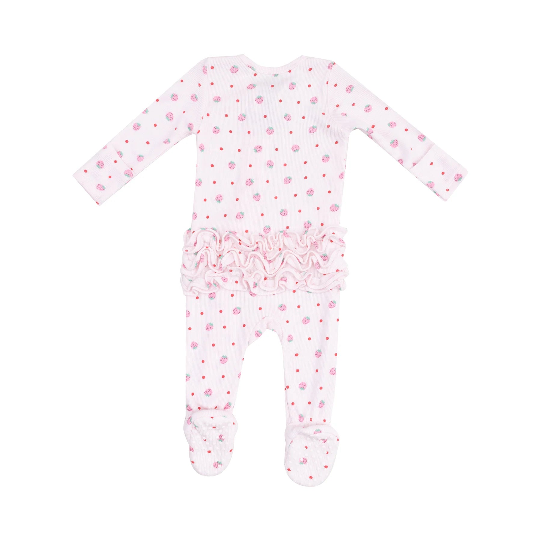 Angel Dear | Strawberry Swiss Dot | Ruffle Back 2 Way Zip Footie | Vagabond | Apparel Boutique