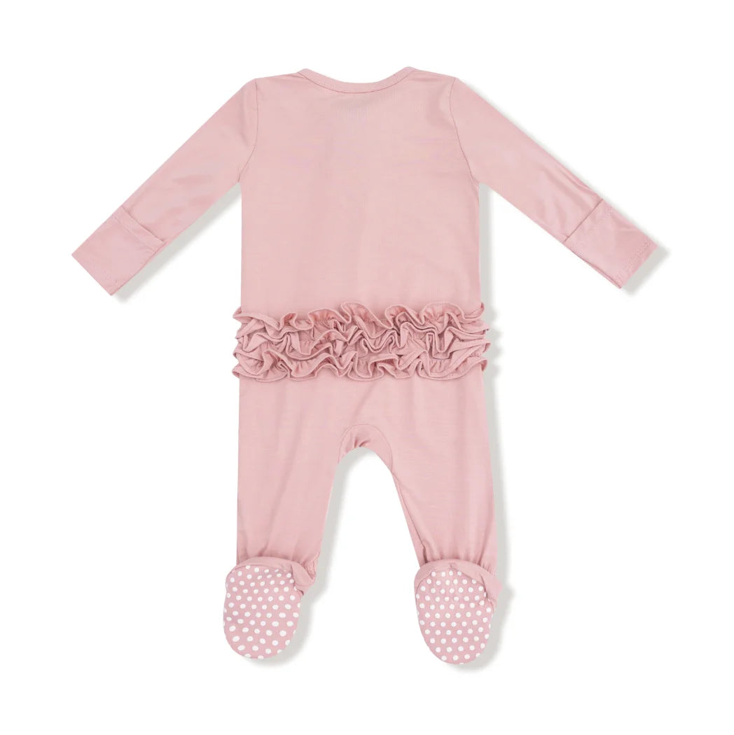 Angel Dear | Basic 2 Way Zip Ruffle Footie | Mellow Rose | Back | Vagabond | Apparel | Boutique