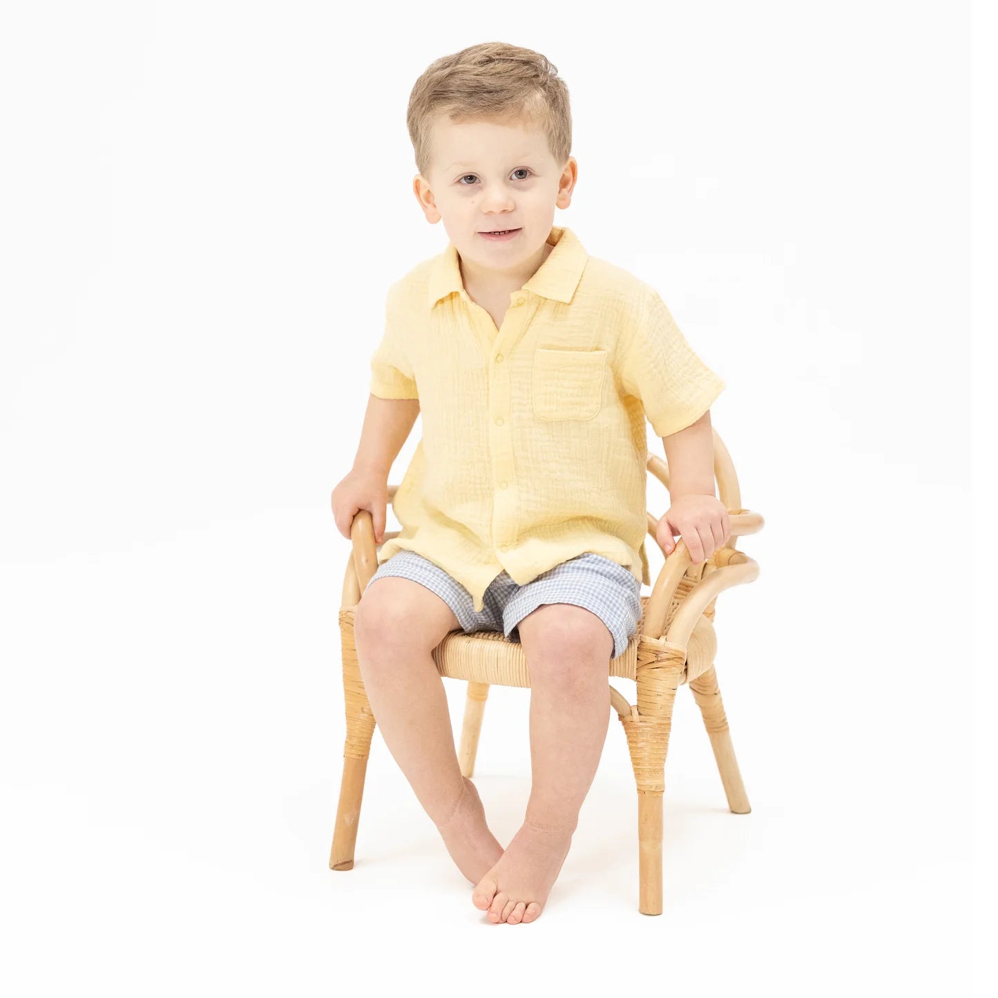 Angel Dear | Micro Gingham Blue Blizzard Polo Button Up W/ Casual Short | Vagabond | Apparel | Boutique