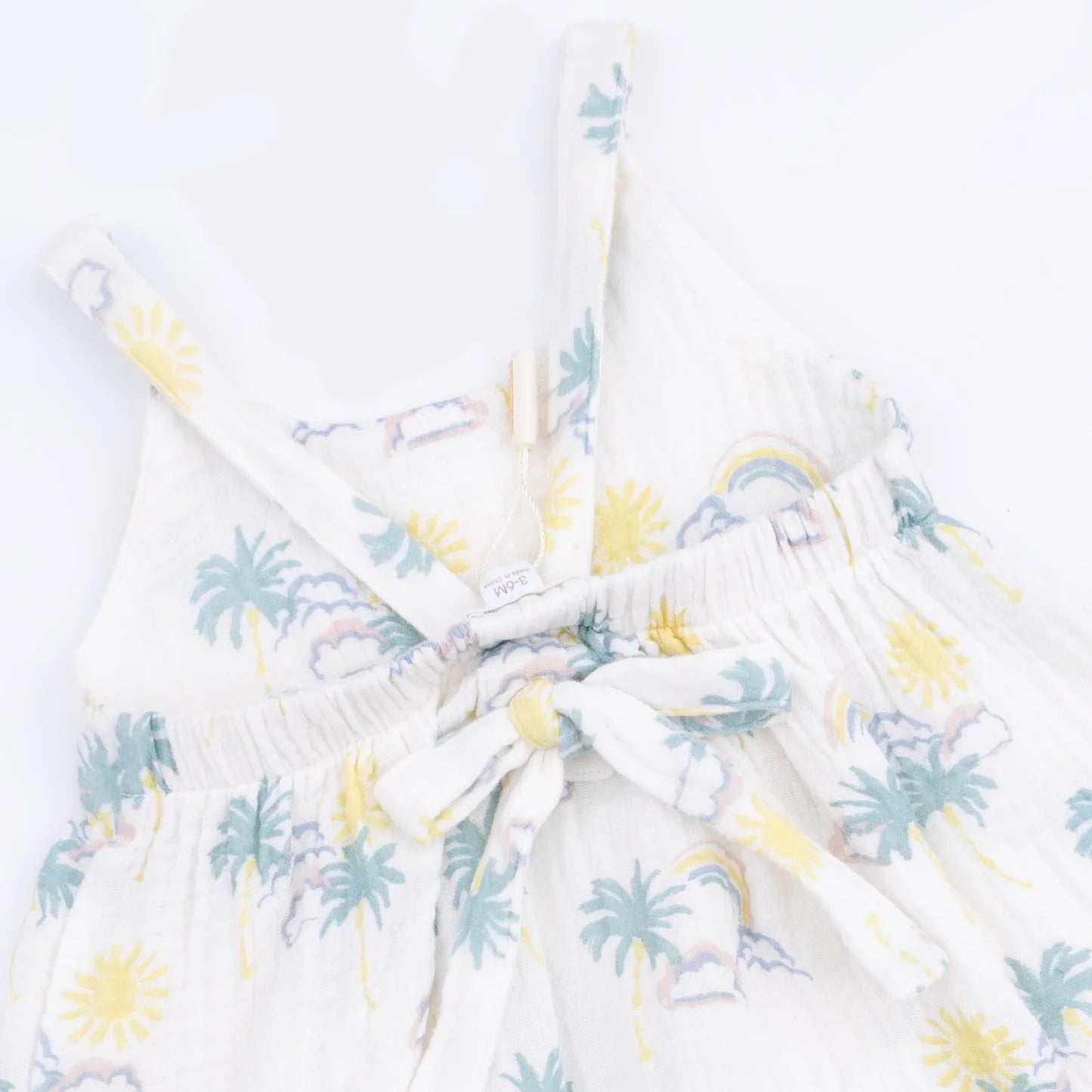 Angel Dear | Palm Trees and Rainbows Tie Back Romper | Close | Vagabond | Apparel | Boutique