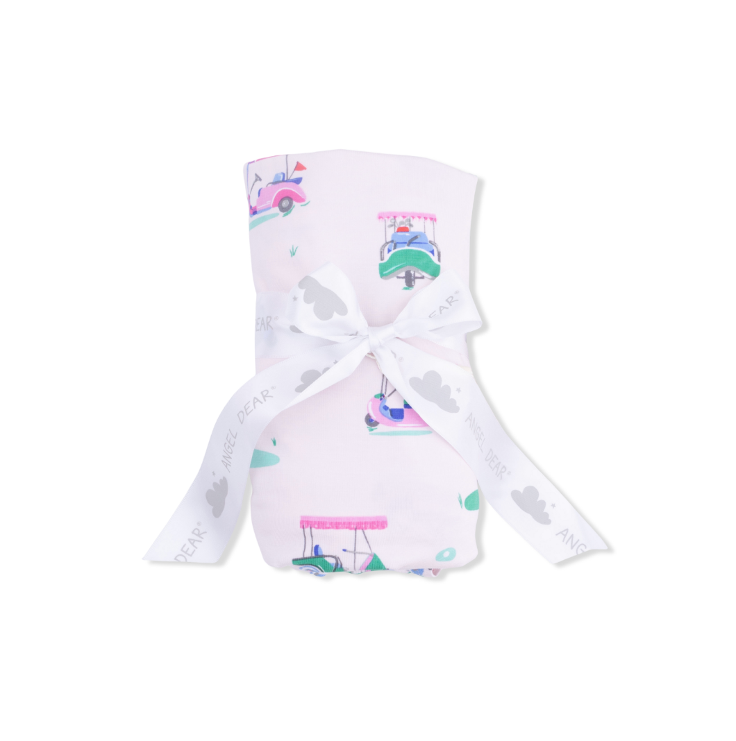 Angel Dear | Vintage Golf Carts Swaddle | Pink | WrappedVagabond | Apparel | Boutique
