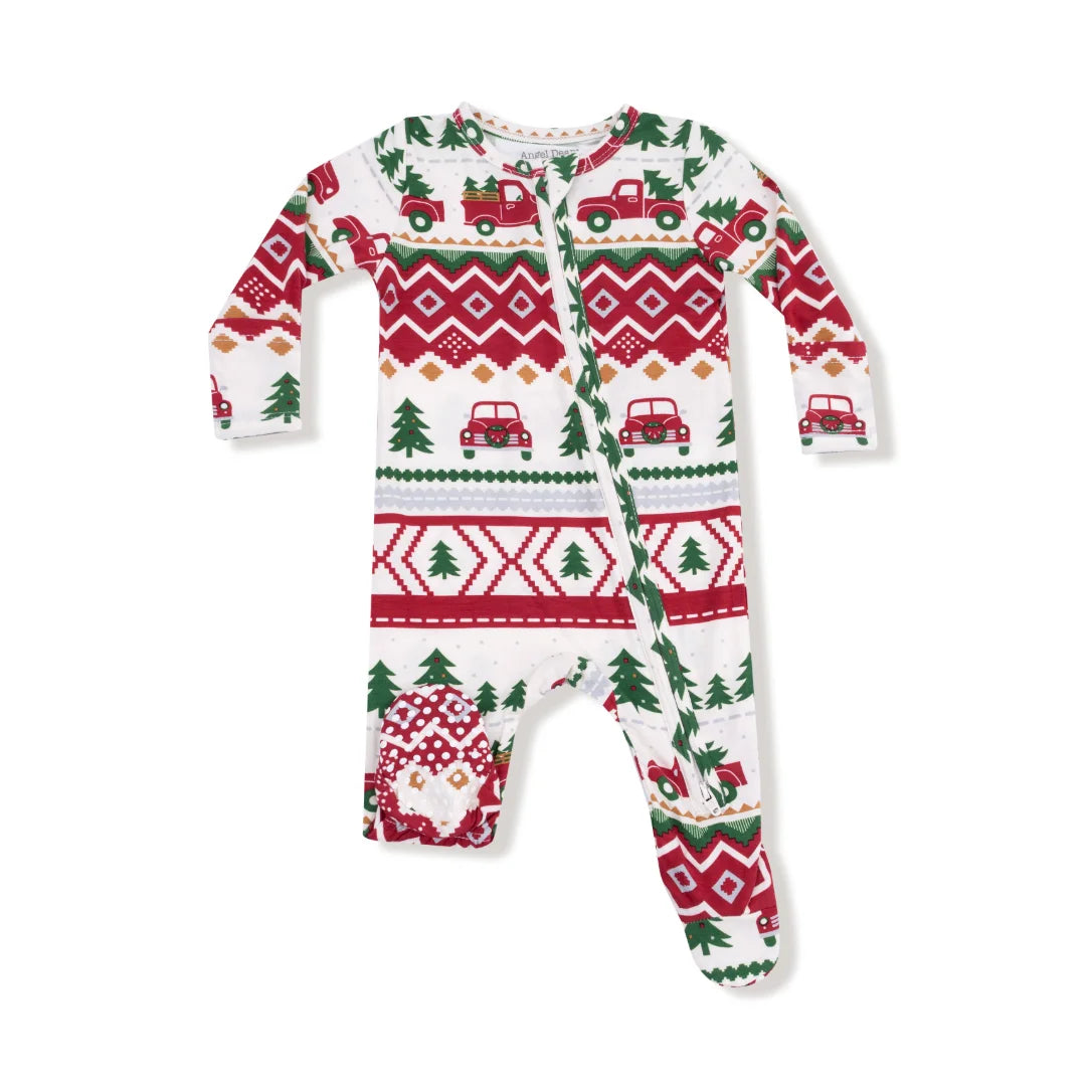 Angel Dear | Red truck Fair Isle 2 Way Zip Footie | Vagabond | Apparel | Boutique