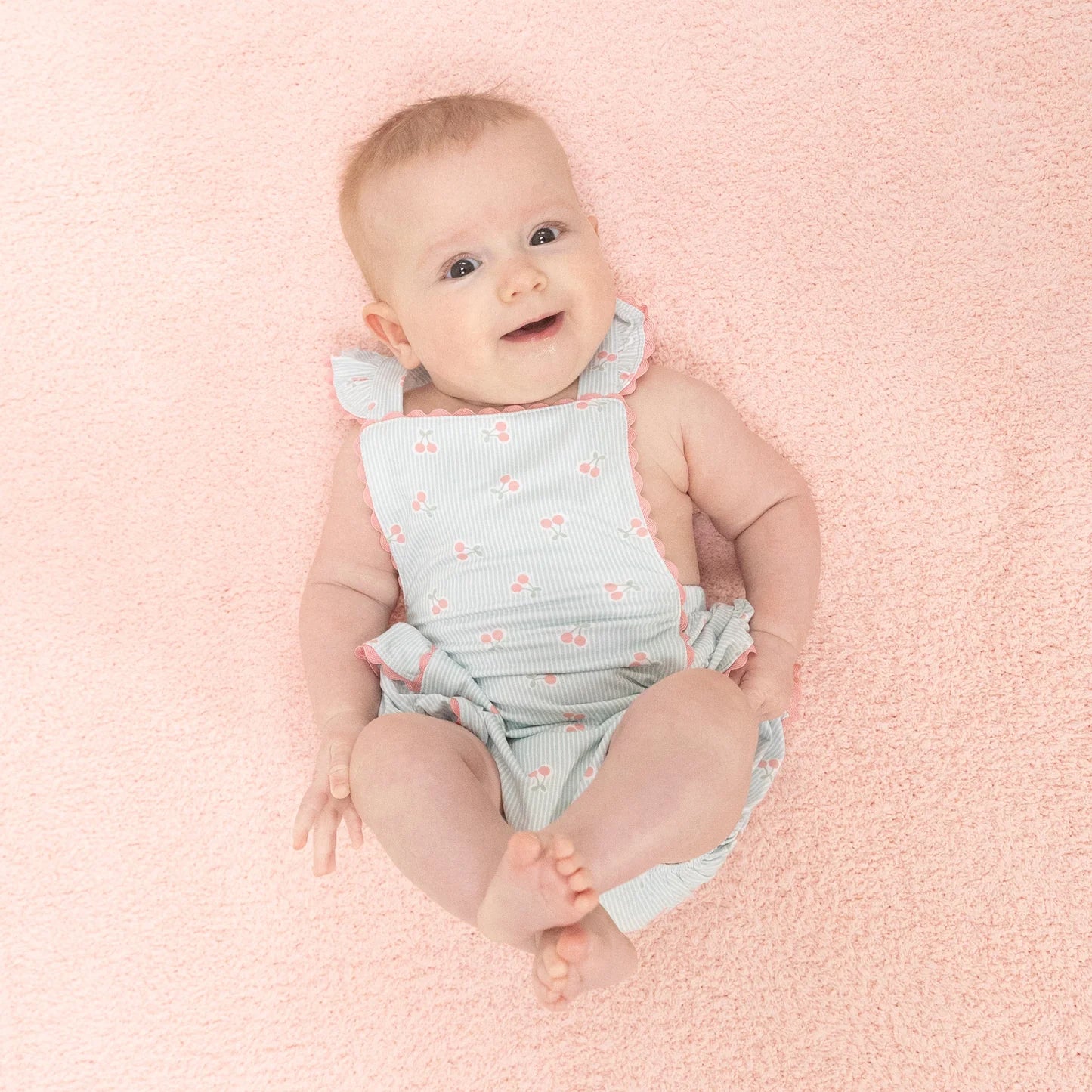 Angel Dear | Tiny Cherry Stripe Ric Rac Ruffle Sunsuit | Vagabond | Apparel | Boutique