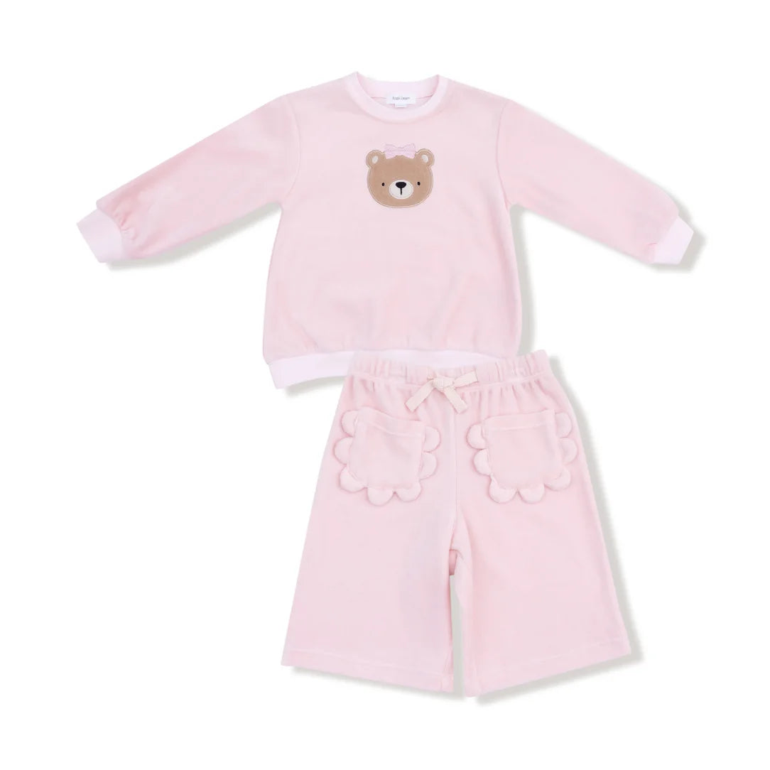 Angel Dear | Velour Teddy Bear L/S Petal Pocket Pant Set | Vagabond | Apparel | Boutique