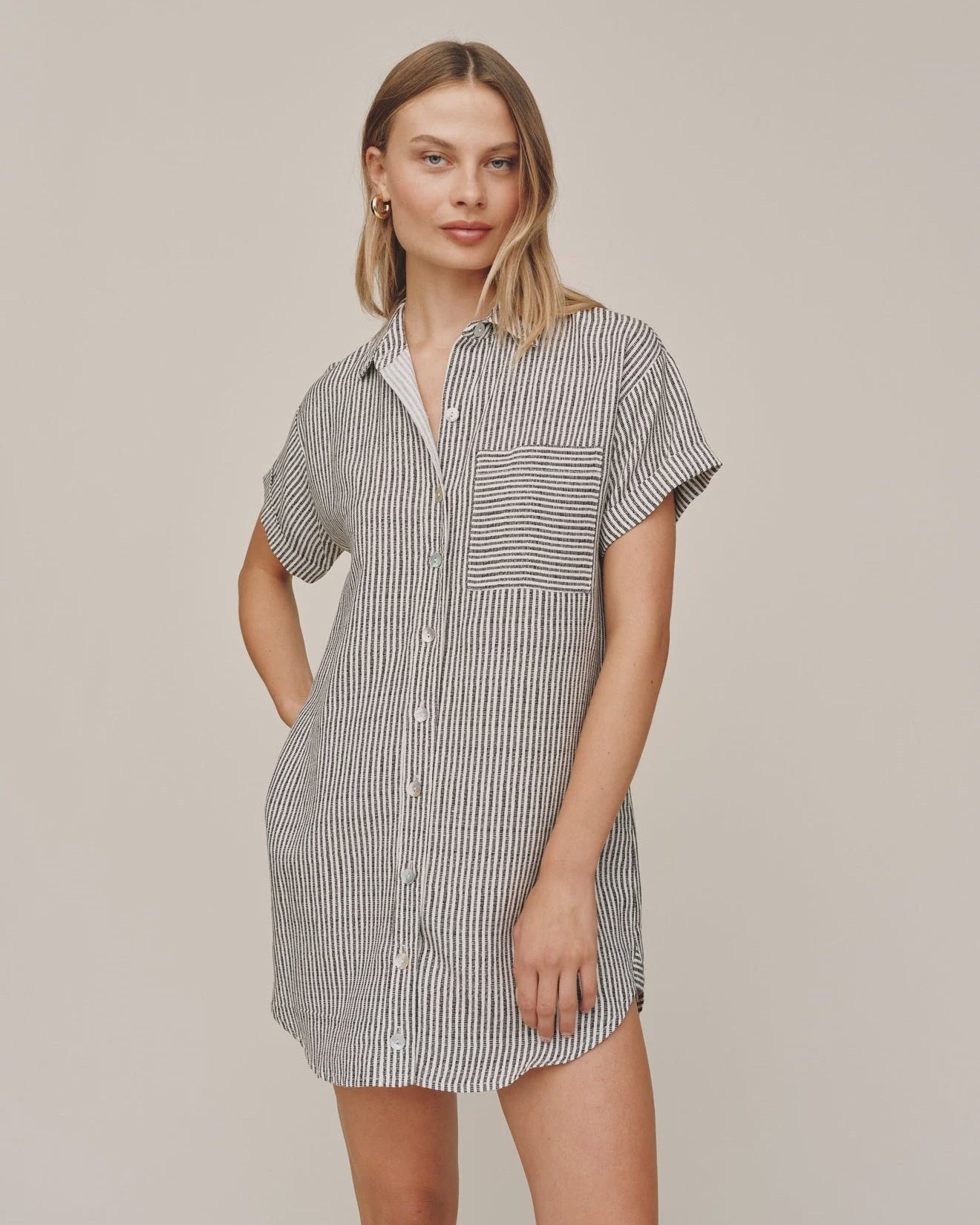 Bella Dahl | Striped Roll Sleeve Pocket Shirt Dress | Vagabond | Apparel | Boutique