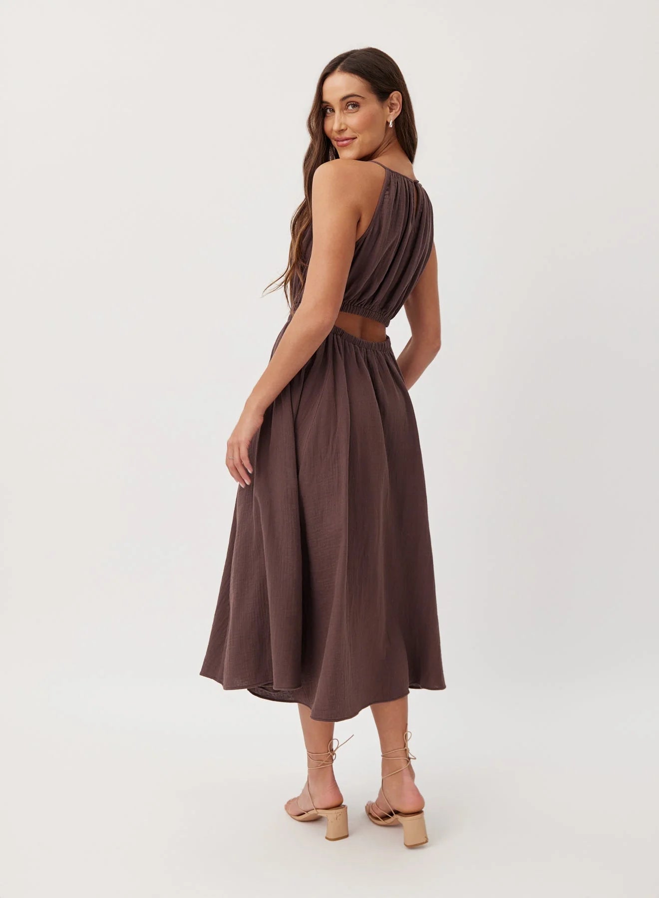 Bella Dahl | Cut Out Midi Halter Dress | Marrakech Brown | Vagabond | Apparel | Boutique