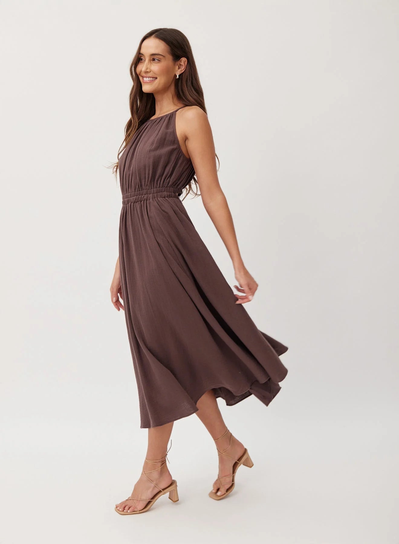 Bella Dahl | Cut Out Midi Halter Dress | Marrakech Brown | Vagabond | Apparel | Boutique