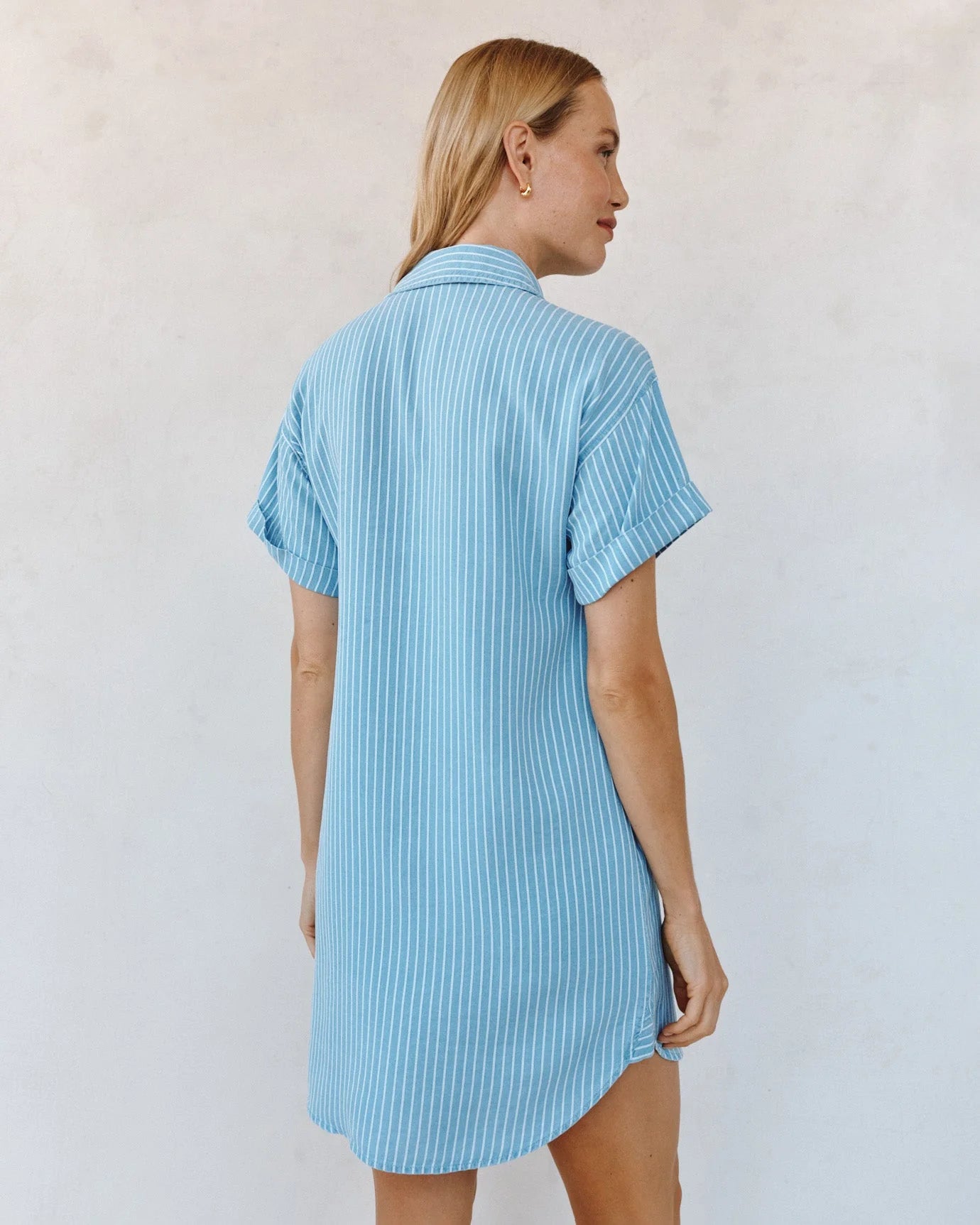 Bella Dahl | Roll Sleeve Pocket Shirt Dress Stripe | back | Vagabond | Apparel | Boutique