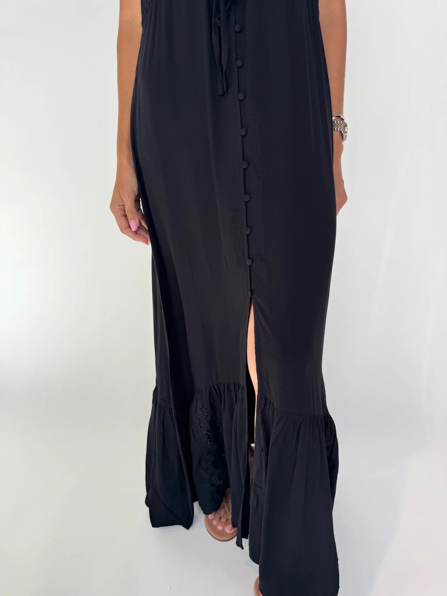 Bobi | Eyelet | Dress | Black | Close | Front | Vagabond | Apparel | Boutique