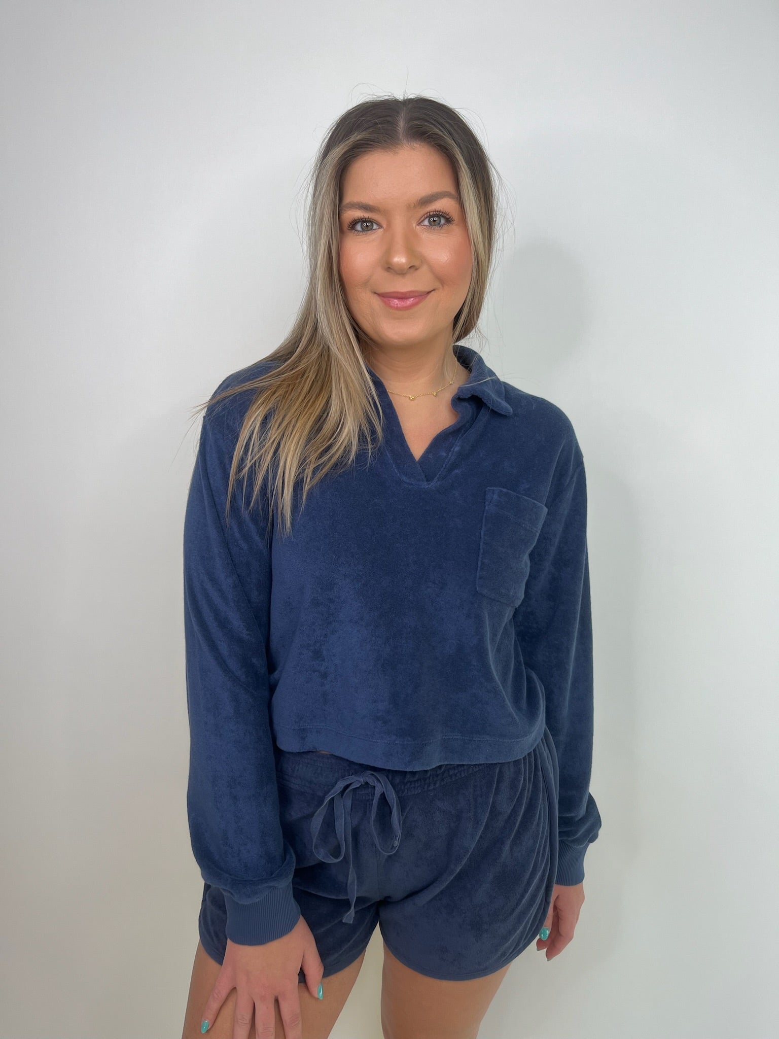 Bobi Long Sleeve Crop Polo Tee Pacific | Vagabond Apparel Boutique