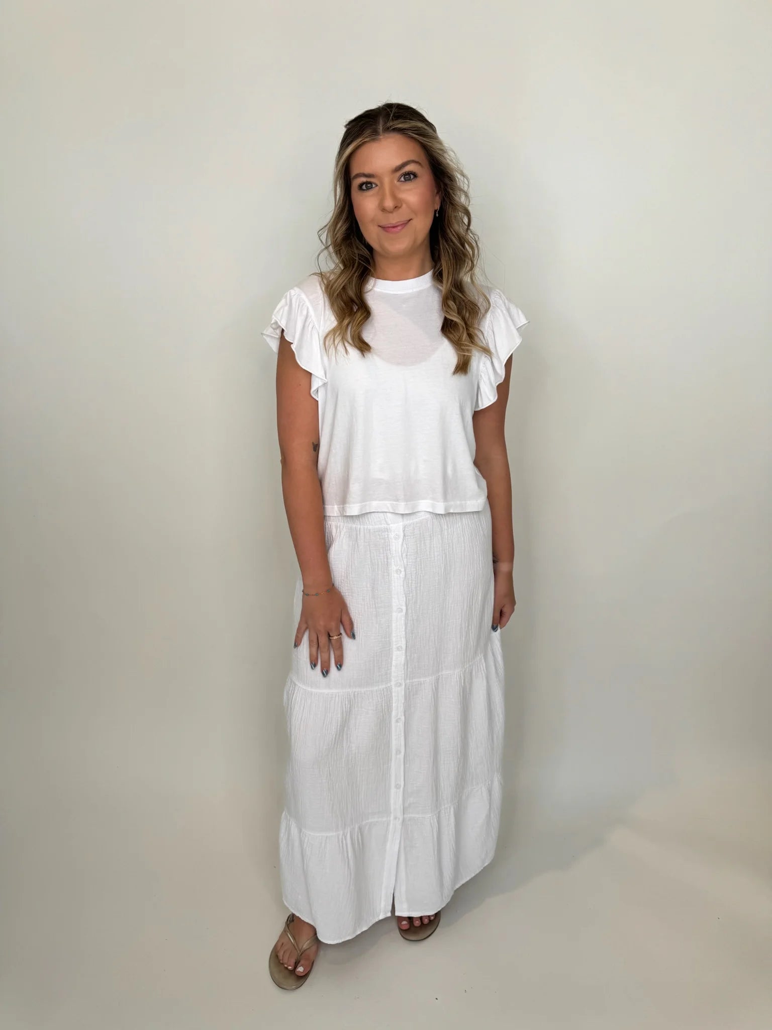 Bobi | Tiered | Maxi | Skirt | White | Vagabond Apparel | Boutique