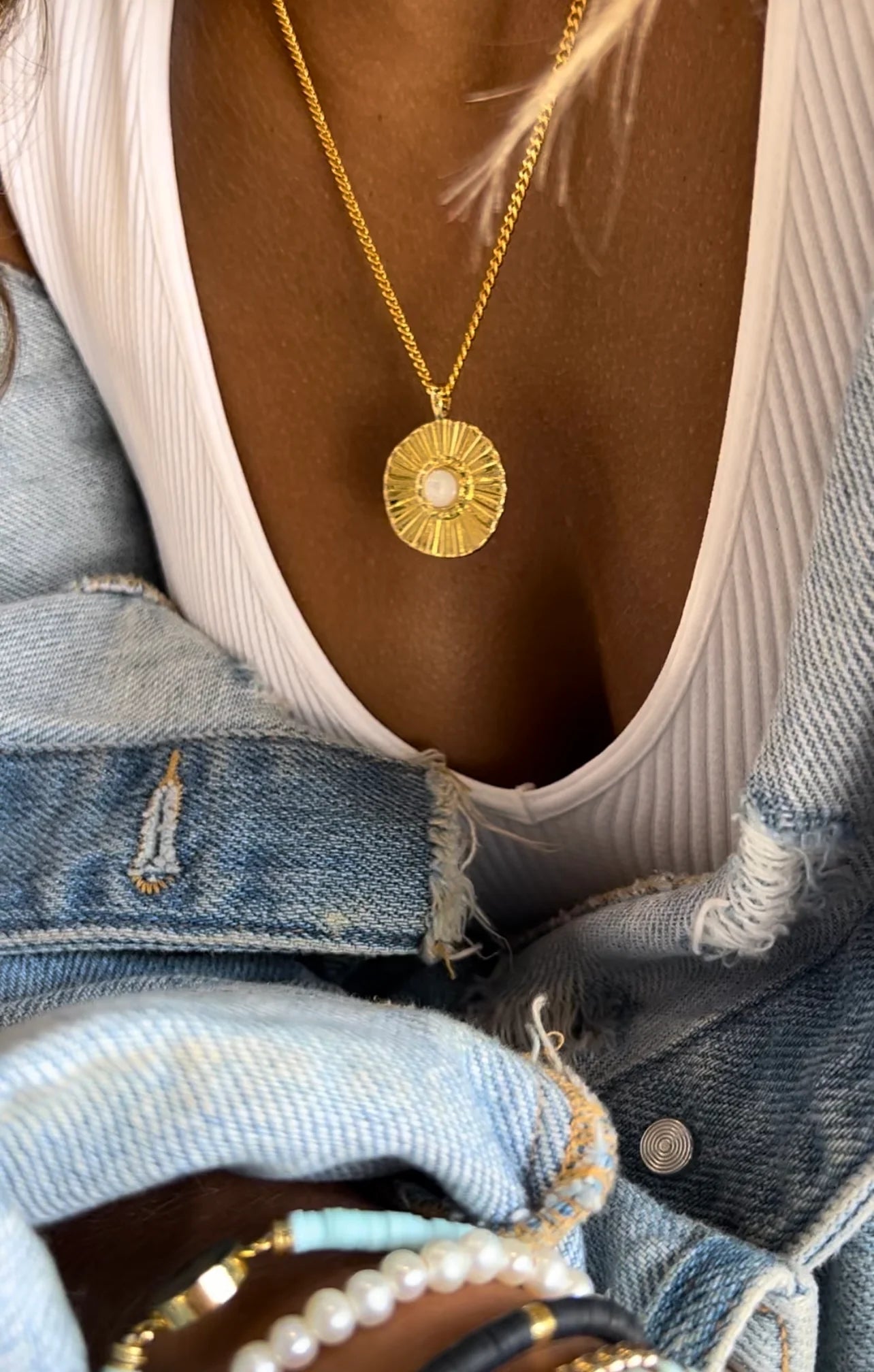 Silver Girl Mother Of Pearl Sunburst Necklace