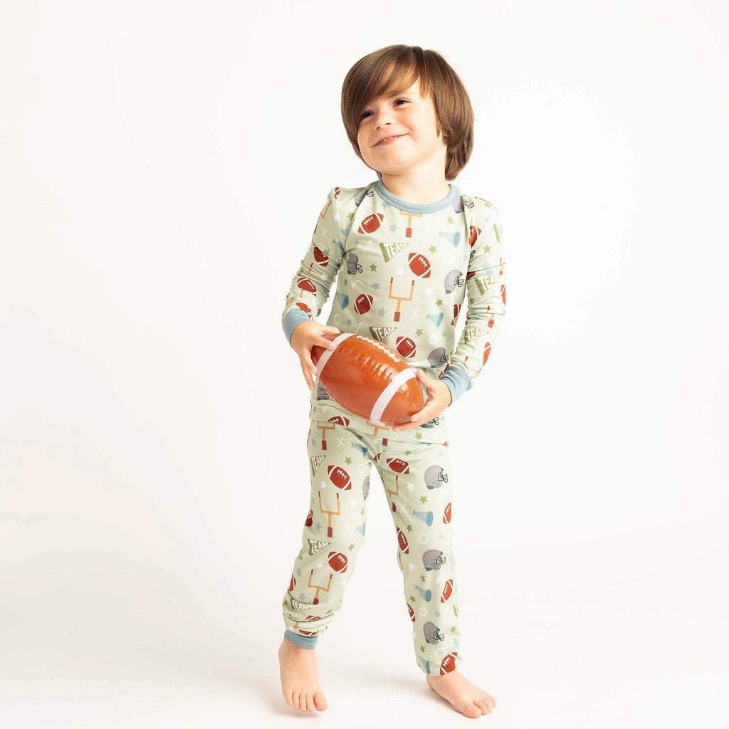 Emerson & Friends | Football L/S Pajama Set | Green Model | Vagabond | Apparel | Boutique