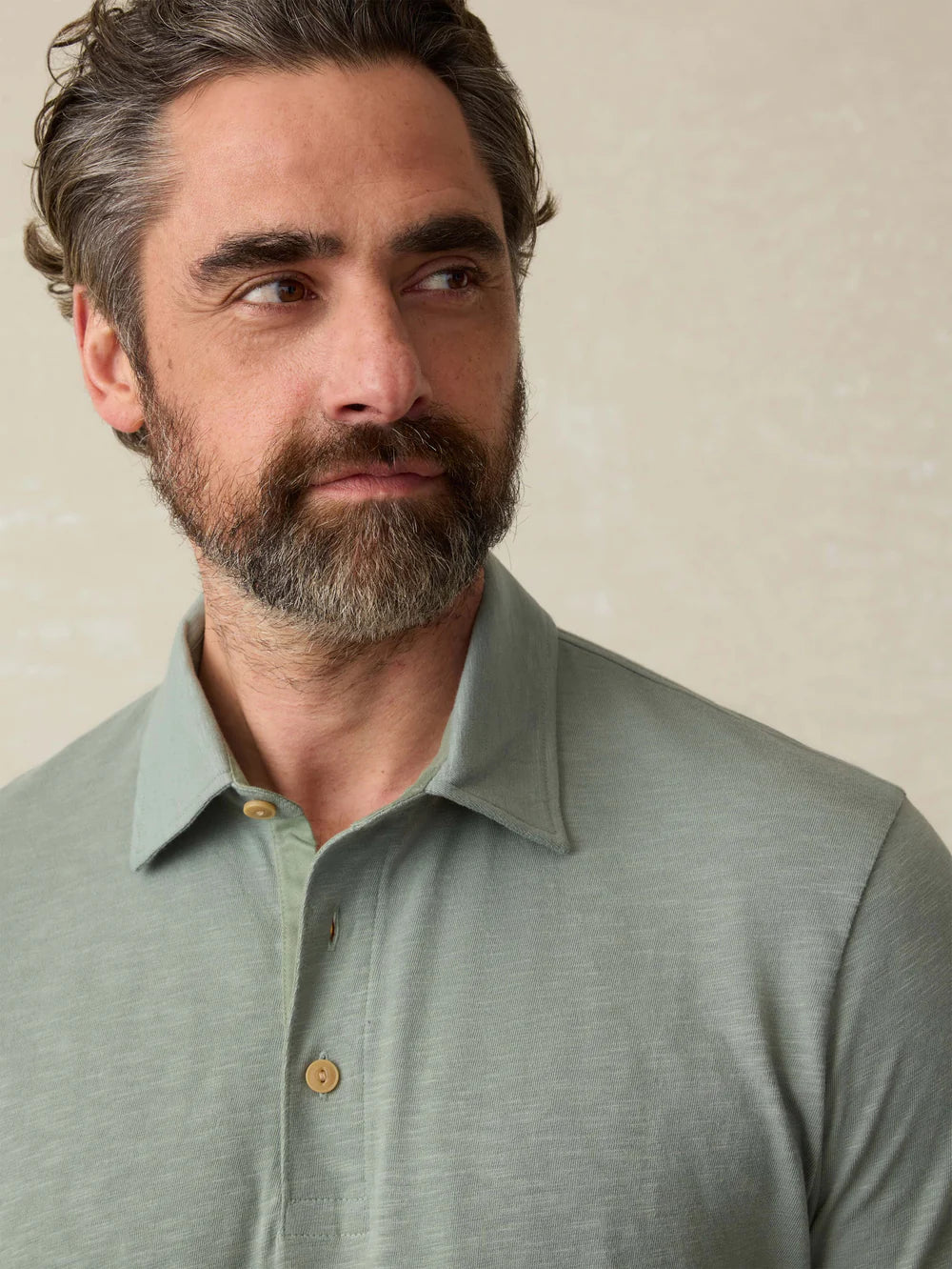 Faherty | Men | Sunwashed Polo Tee | Sage Creek | Close | Vagabond | Apparel | Boutique