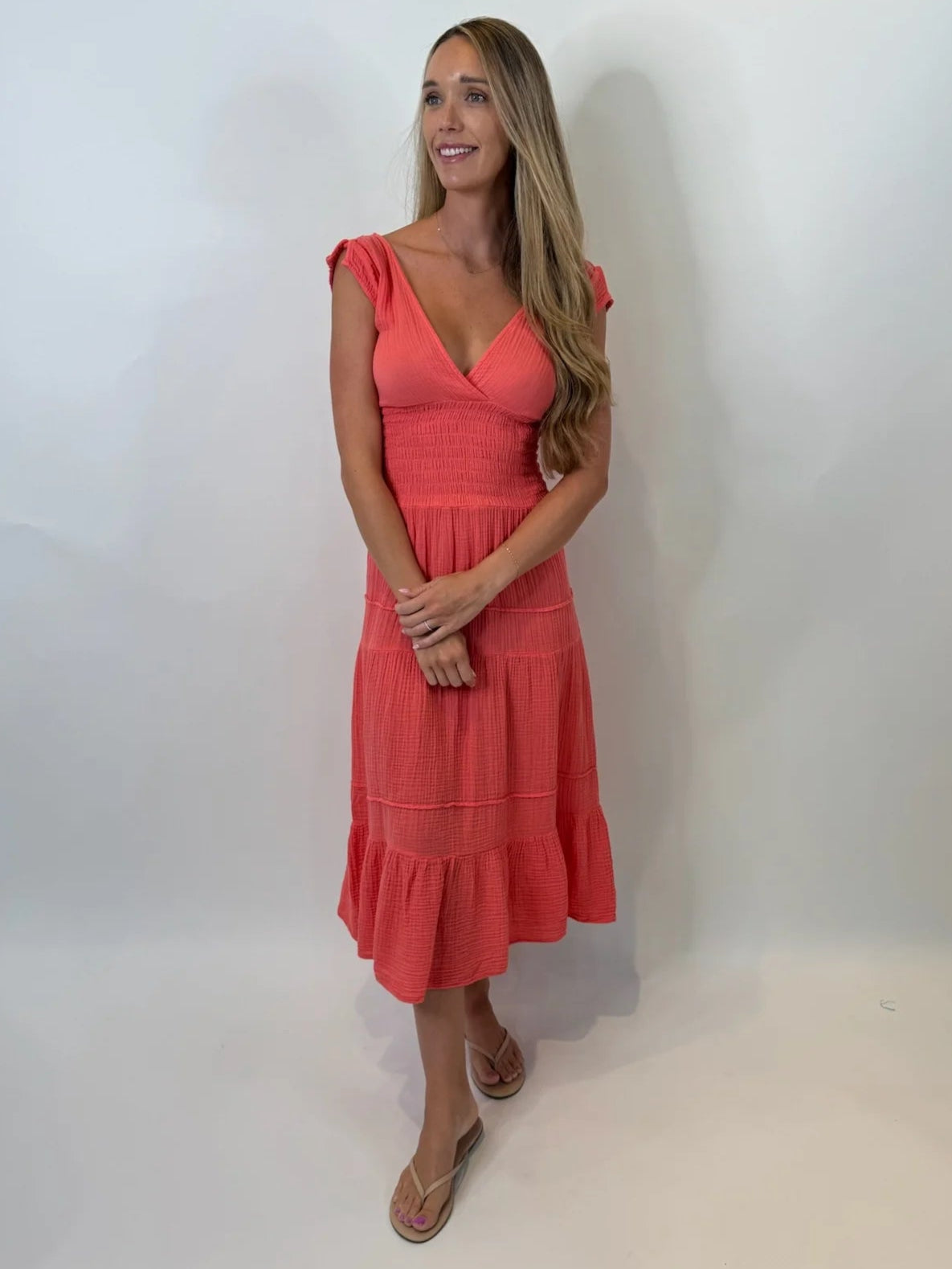 Felicite | Smocked Maxi Dress | Coral | Vagabond | Apparel | Boutique