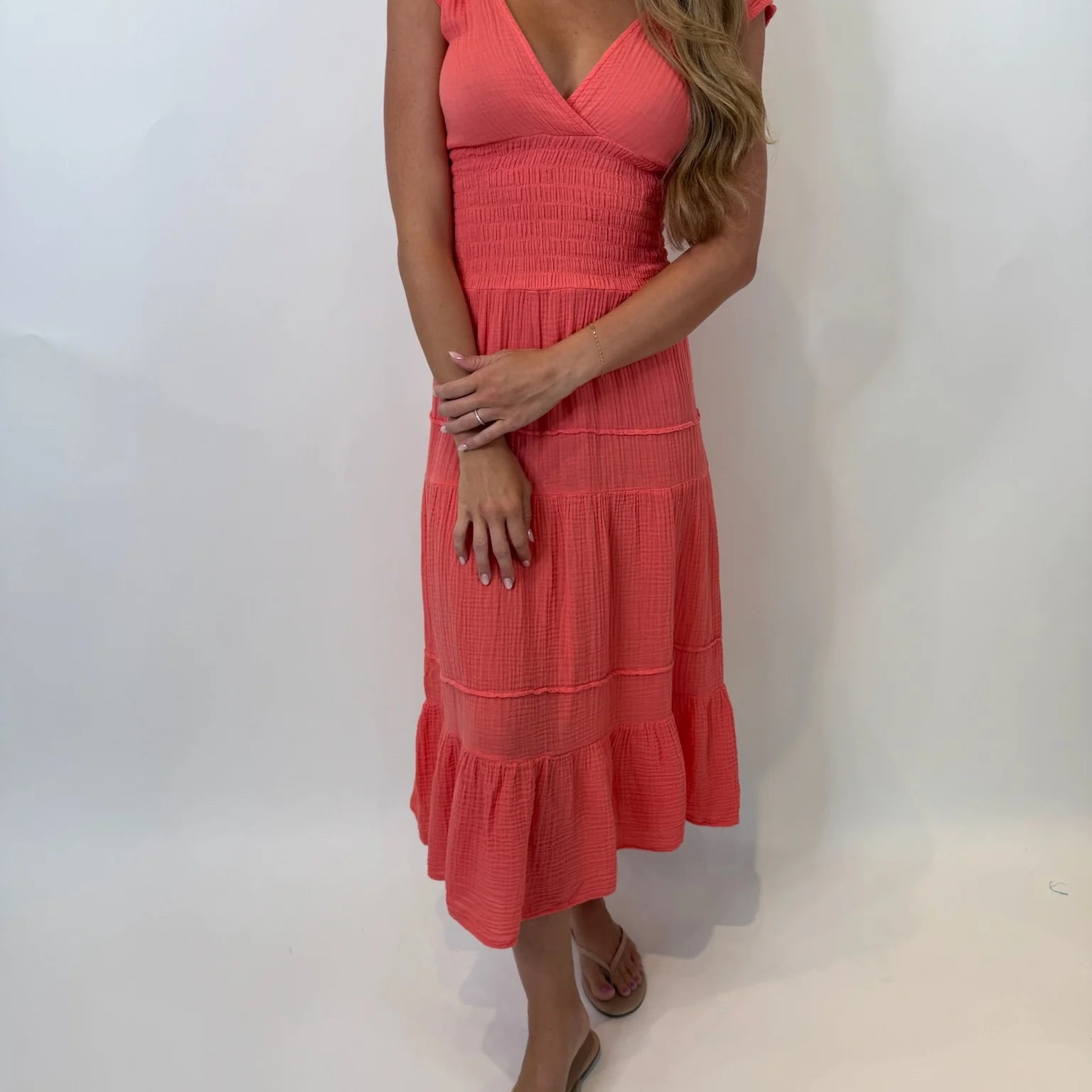 Felicite | Smocked Maxi Dress | Coral | Vagabond | Apparel | Boutique
