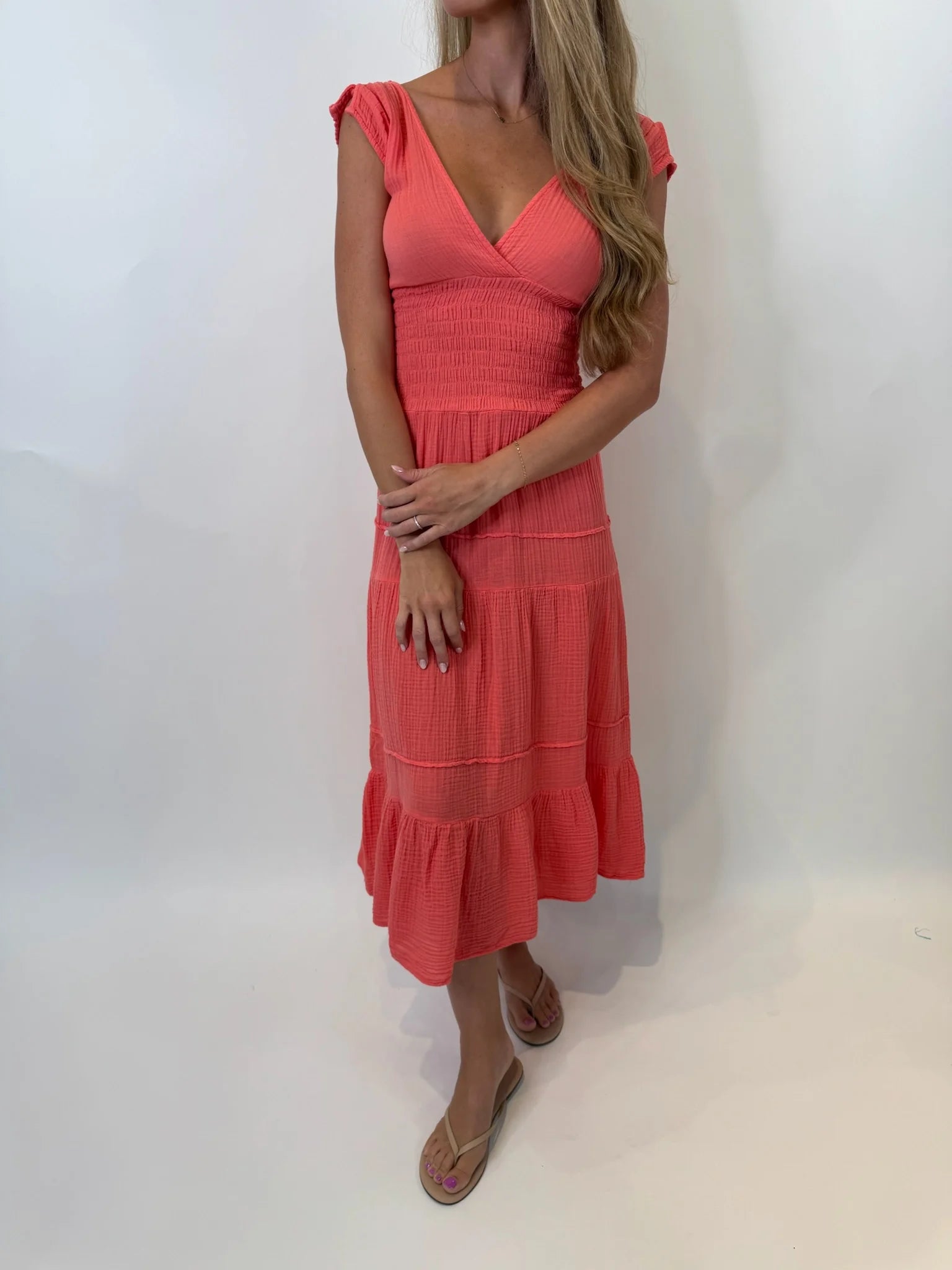 Felicite | Smocked Maxi Dress | Coral | Vagabond | Apparel | Boutique