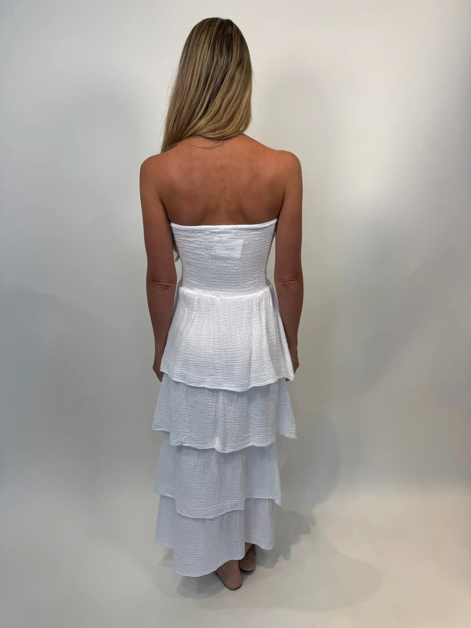 Felicite | Strapless Tiered Maxi | White| Vagabond | Apparel | Boutique