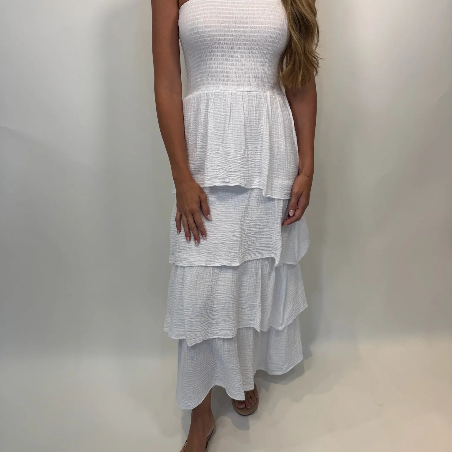 Felicite | Strapless Tiered Maxi | White| Vagabond | Apparel | Boutique