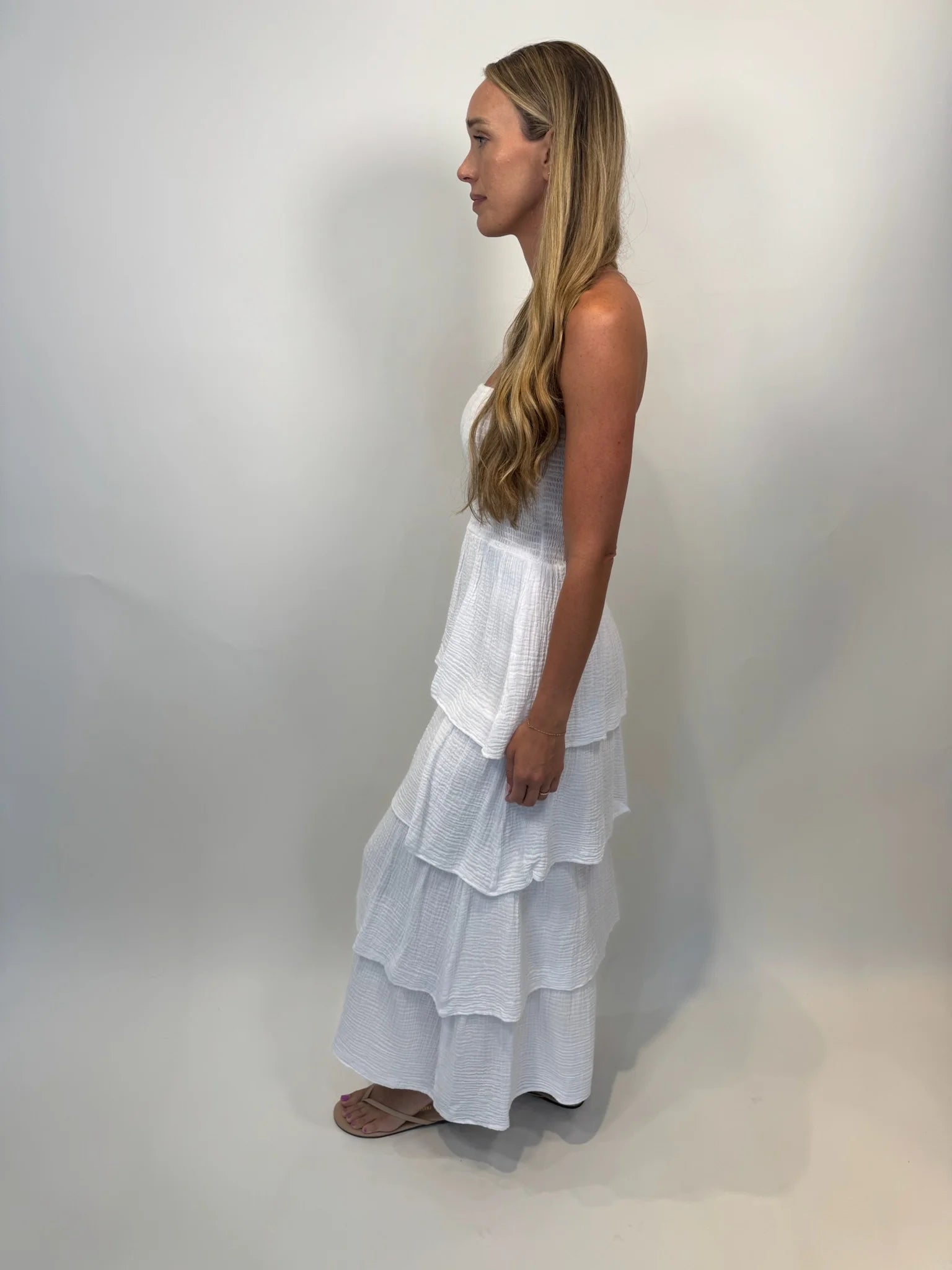 Felicite | Strapless Tiered Maxi | White| Vagabond | Apparel | Boutique