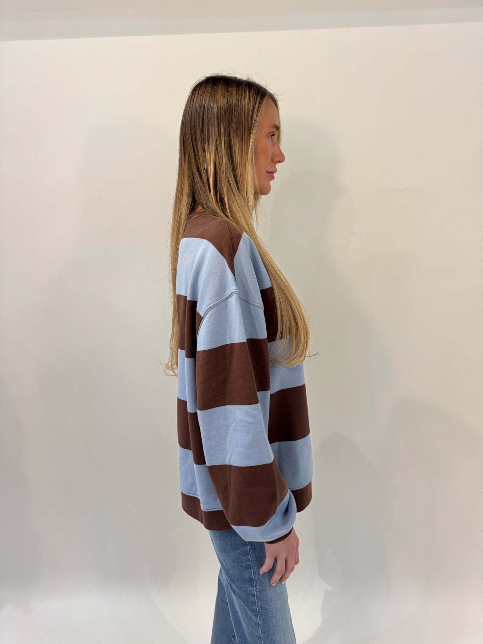 Free People | Classic Stripe Oversized Crew | Periwinkle | Vagabond | Apparel | Boutique
