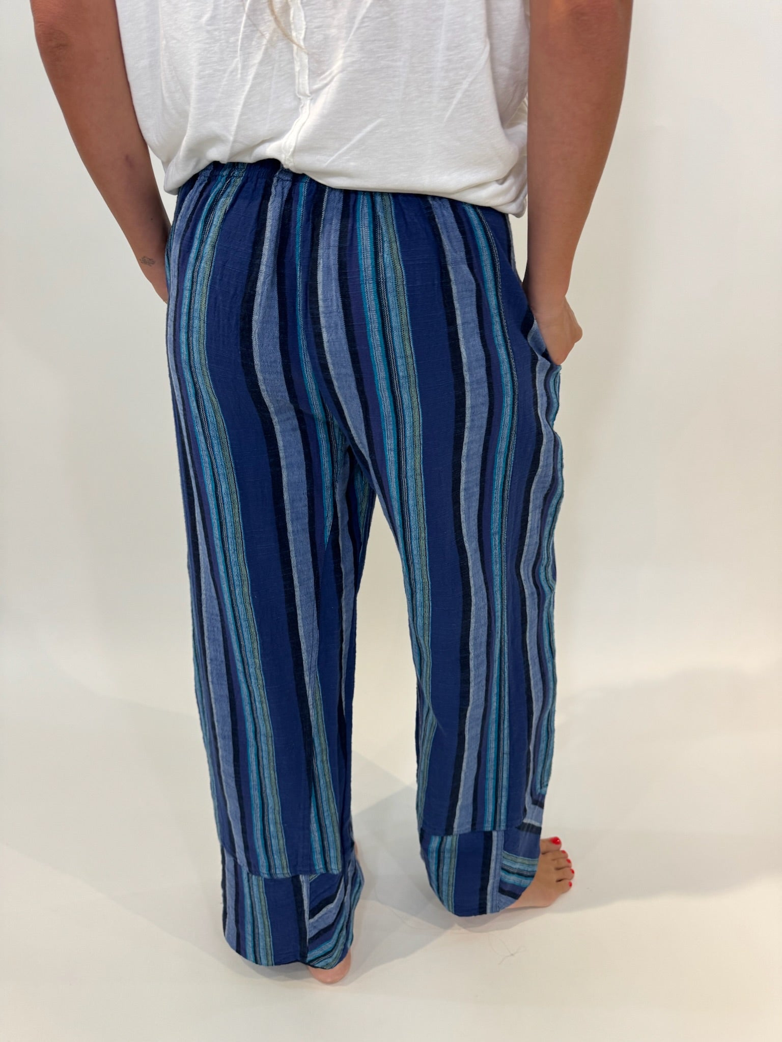 Free People | Days End Solar Linen Stripe Pant | Navy | Vagabond | Apparel | Boutique