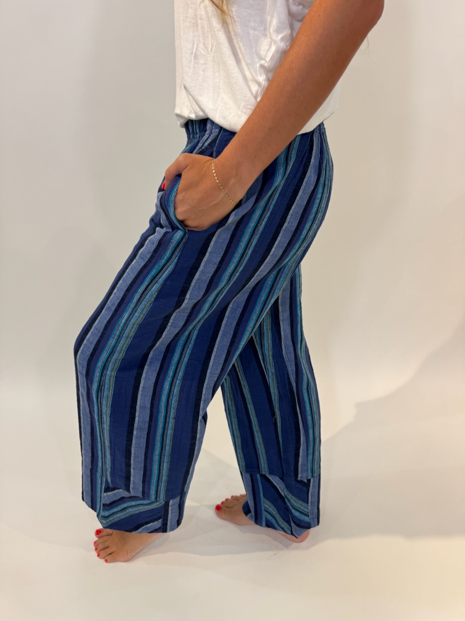 Free People | Days End Solar Linen Stripe Pant | Navy | Vagabond | Apparel | Boutique
