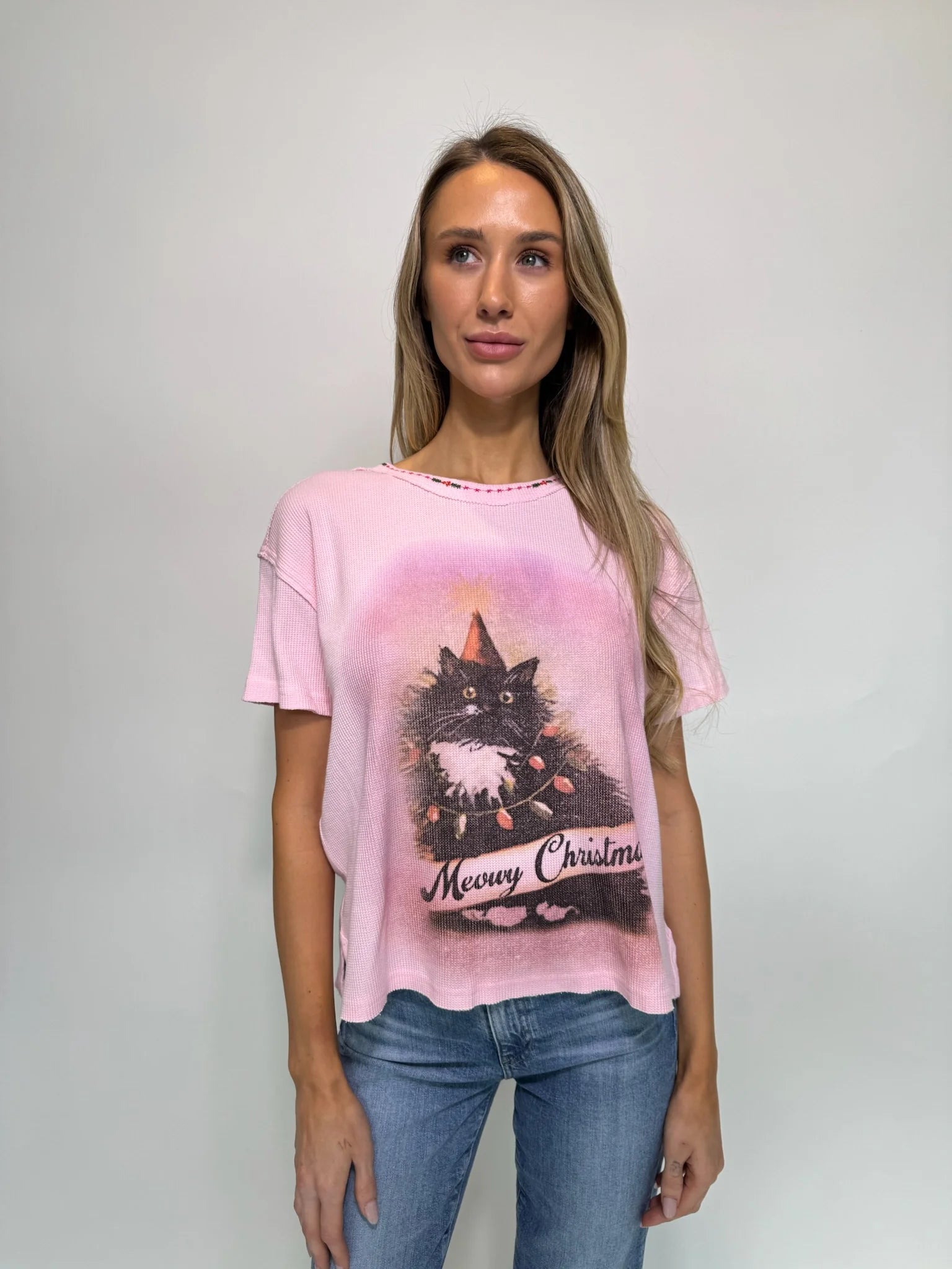 Free People | Merry Meowy Tee | Pink | Front | Vagabond | Apparel | Boutique