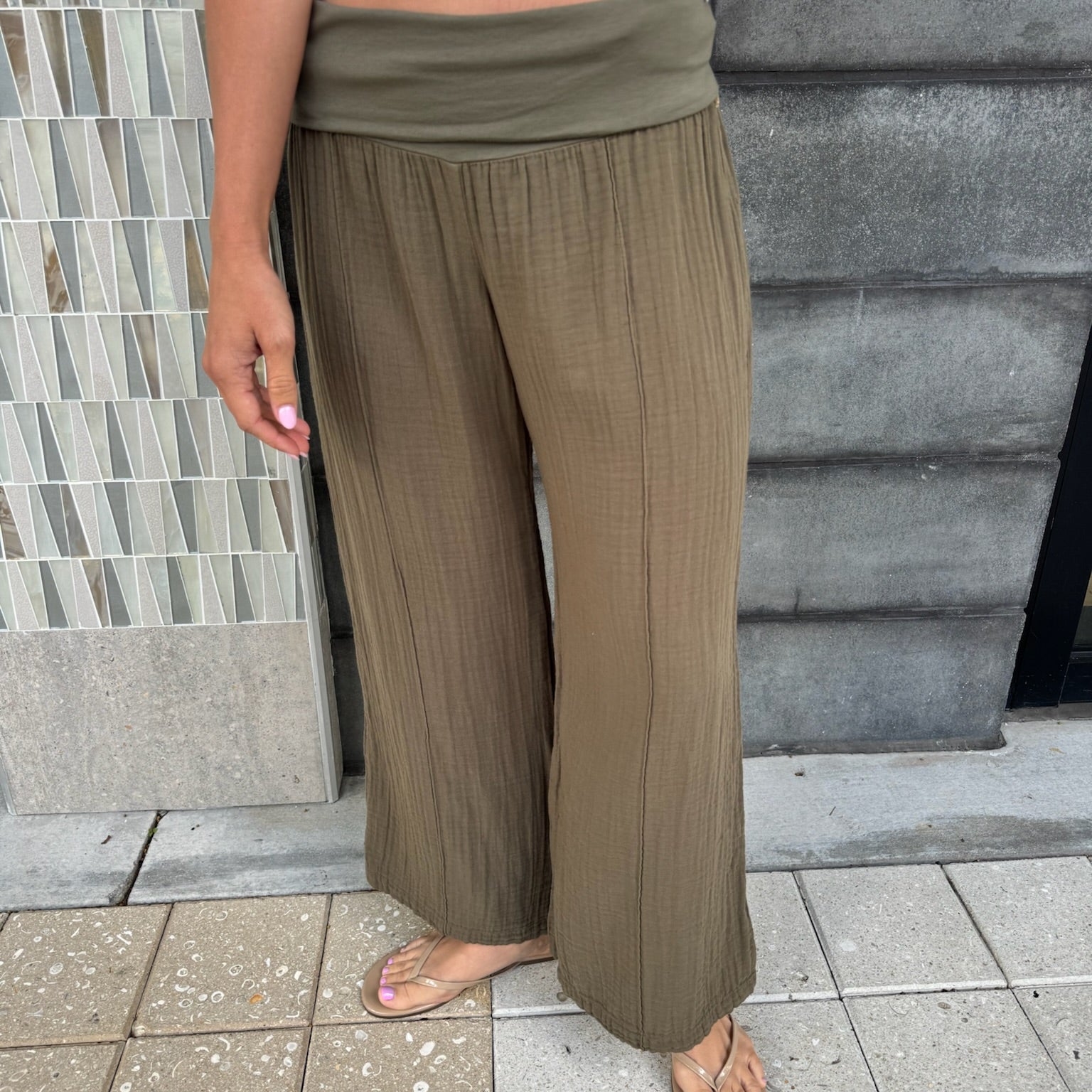 Fresh Laundry | Foldover Gauze Pant | Olive | Vagabond | Apparel | Boutique