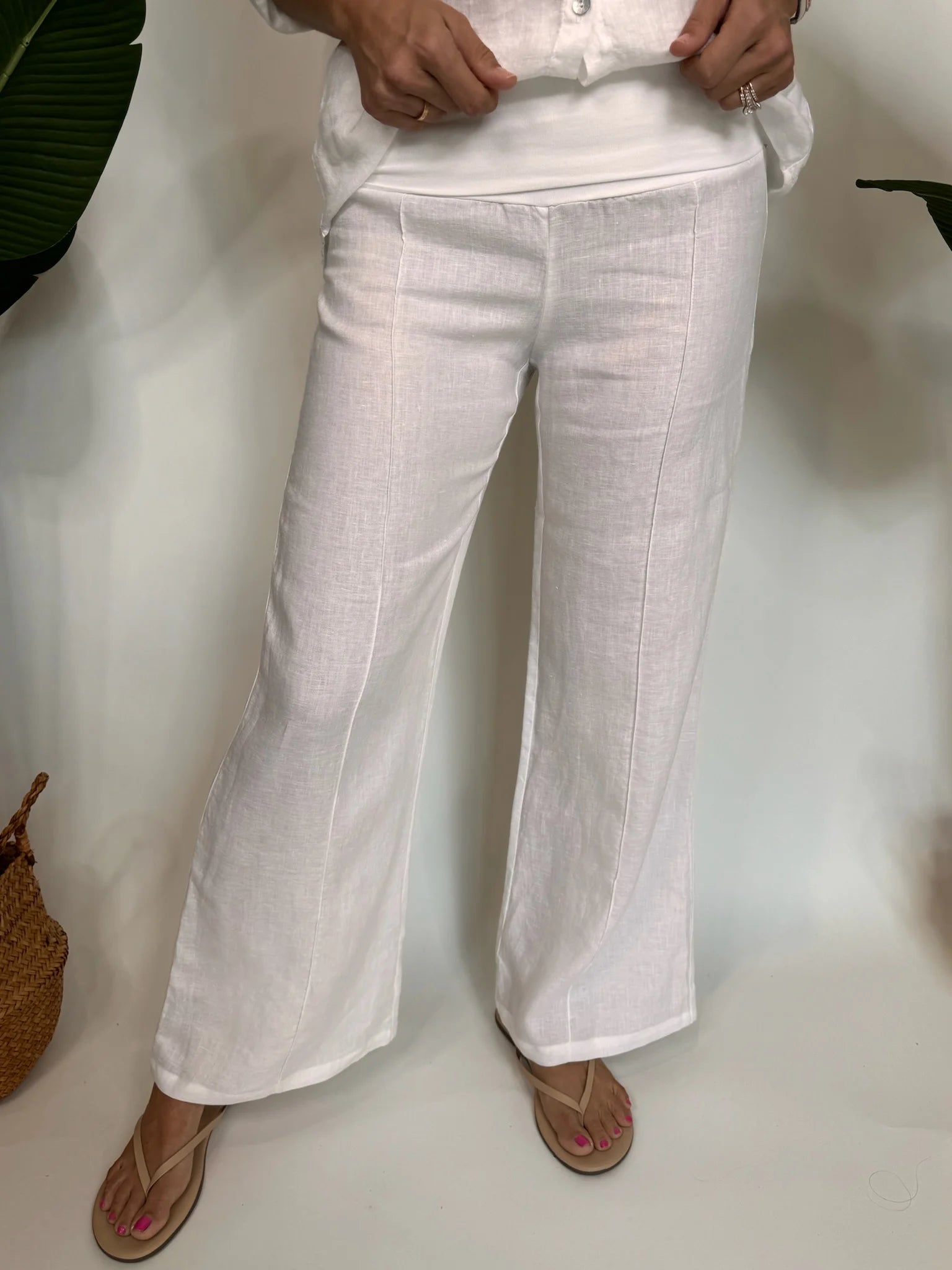 Fresh Laundry | Foldover Linen Pants | White | Vagabond | Apparel | Boutique