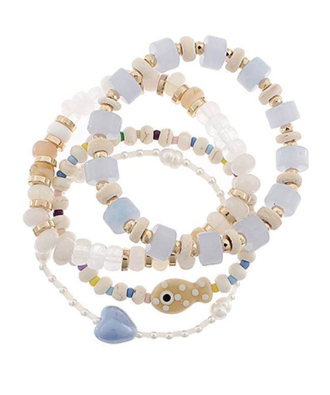 GSA | 4 Row Fish Charm Bead Bracelet Set | Blue | Vagabond | Apparel | Boutique