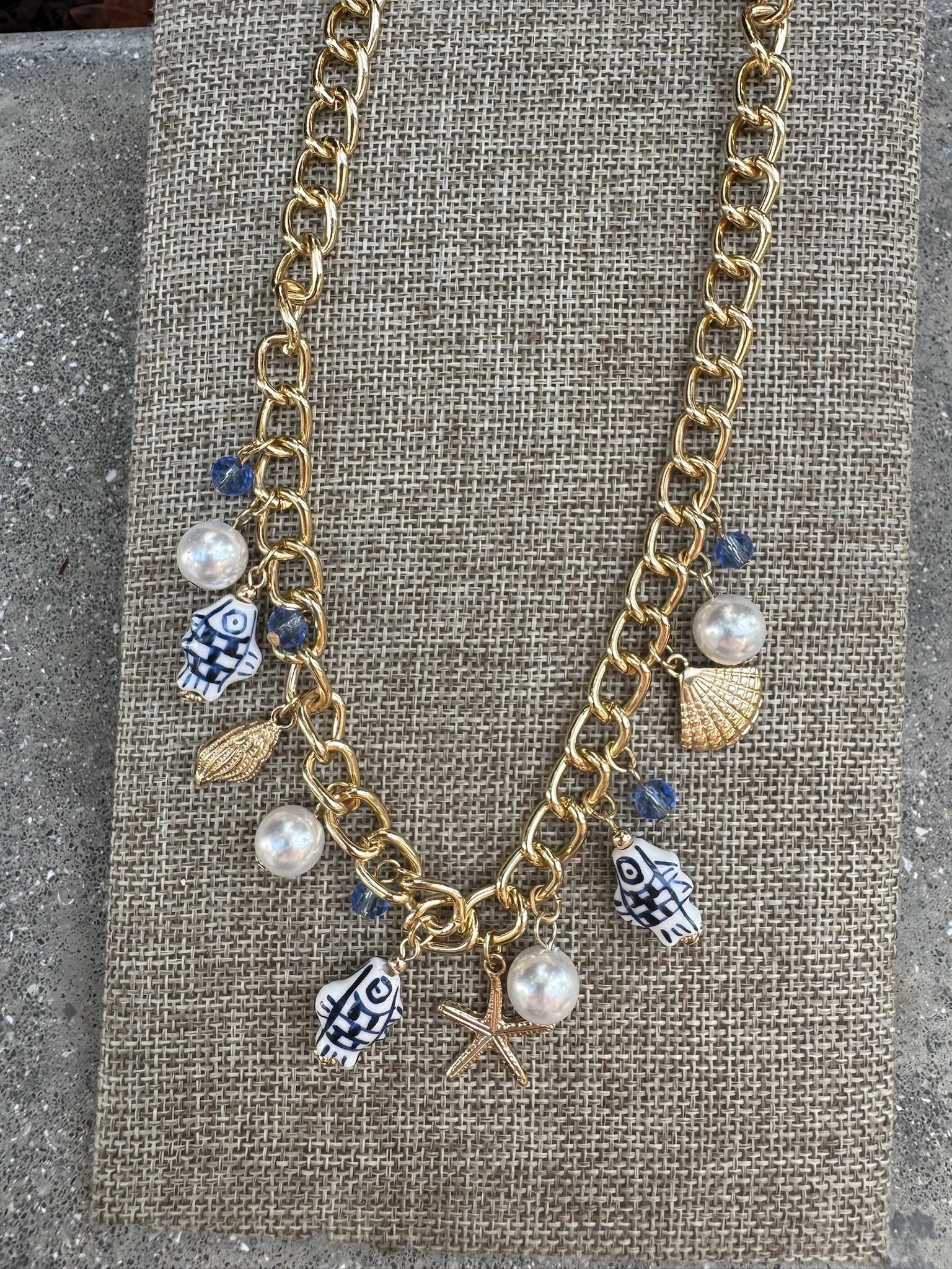GSA | Blue Fish & Sealife Charm Necklace | Gold | Vagabond | Apparel | Boutique