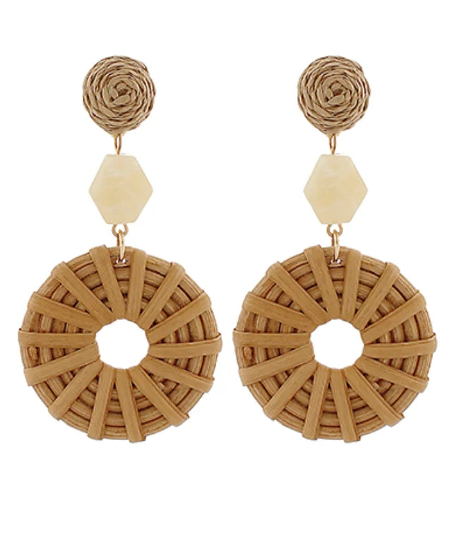 GSA | Rattan Circle Drop Earrings | Natural | Vagabond | Apparel | Boutique
