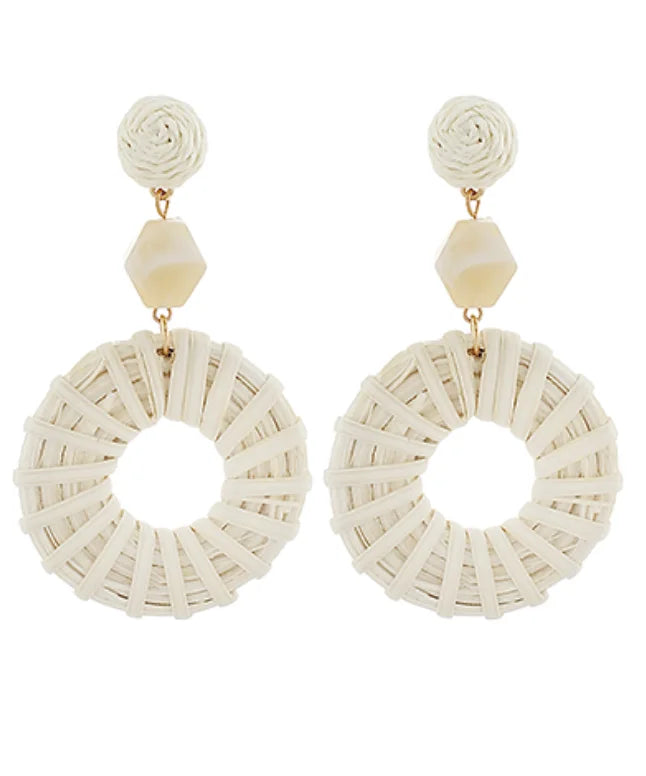 GSA | Rattan Circle Drop Earrings | White | Vagabond | Apparel | Boutique