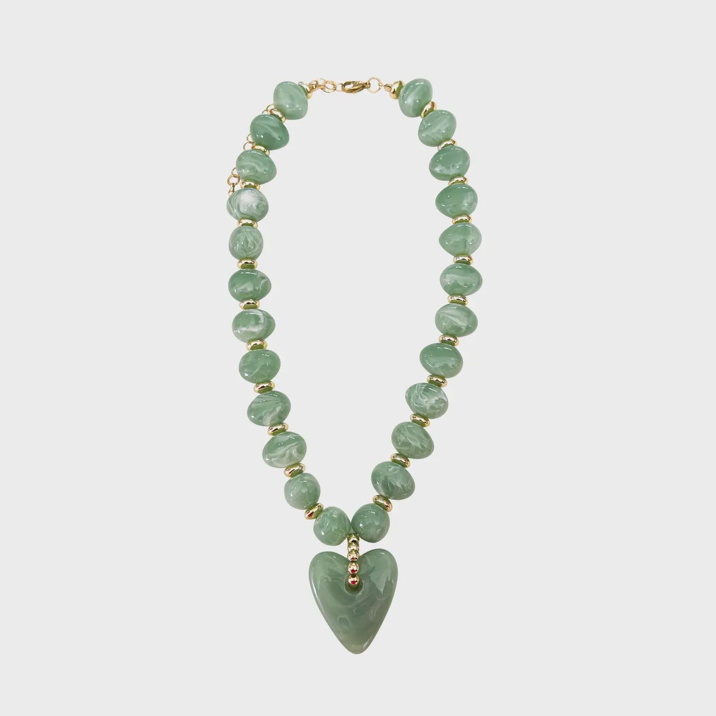 Gemelli | Athens Green Beaded Necklace W/Heart Charm | Vagabond | Apparel | Boutique