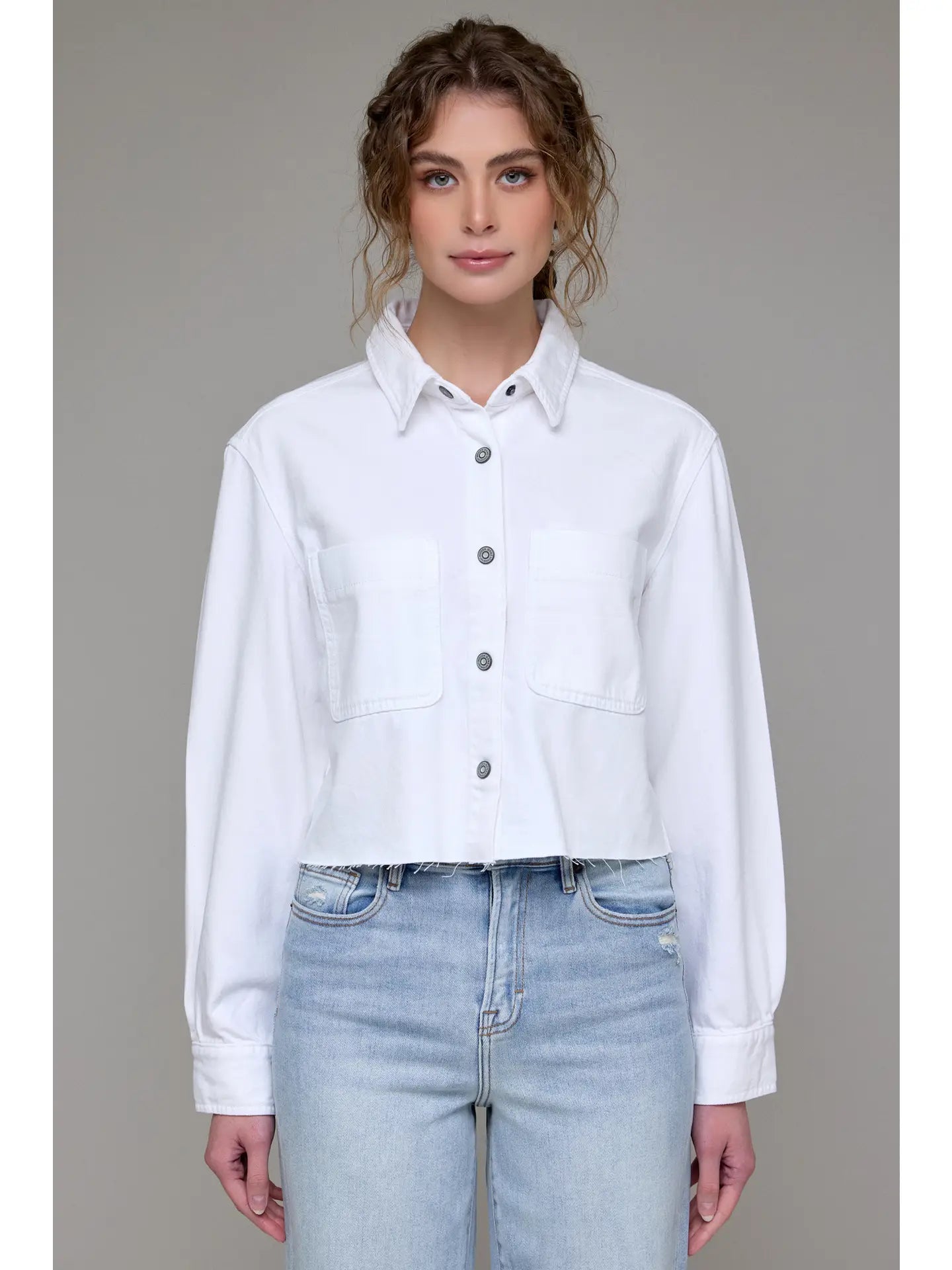Hidden Jeans | Cropped Denim Shirt | White | Front | Vagabond | Apparel | Boutique