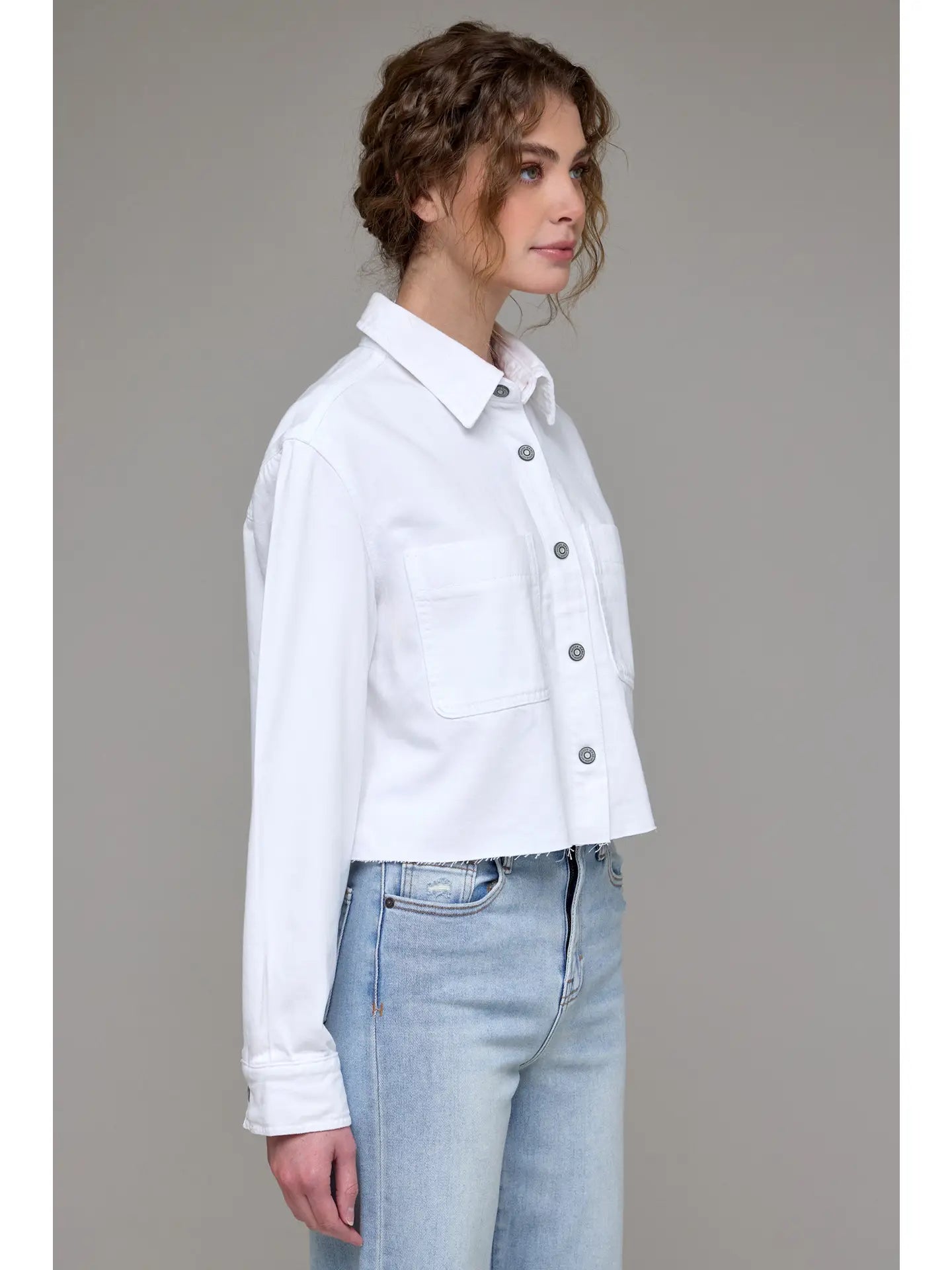 Hidden Jeans | Cropped Denim Shirt | White | Side | Vagabond | Apparel | Boutique