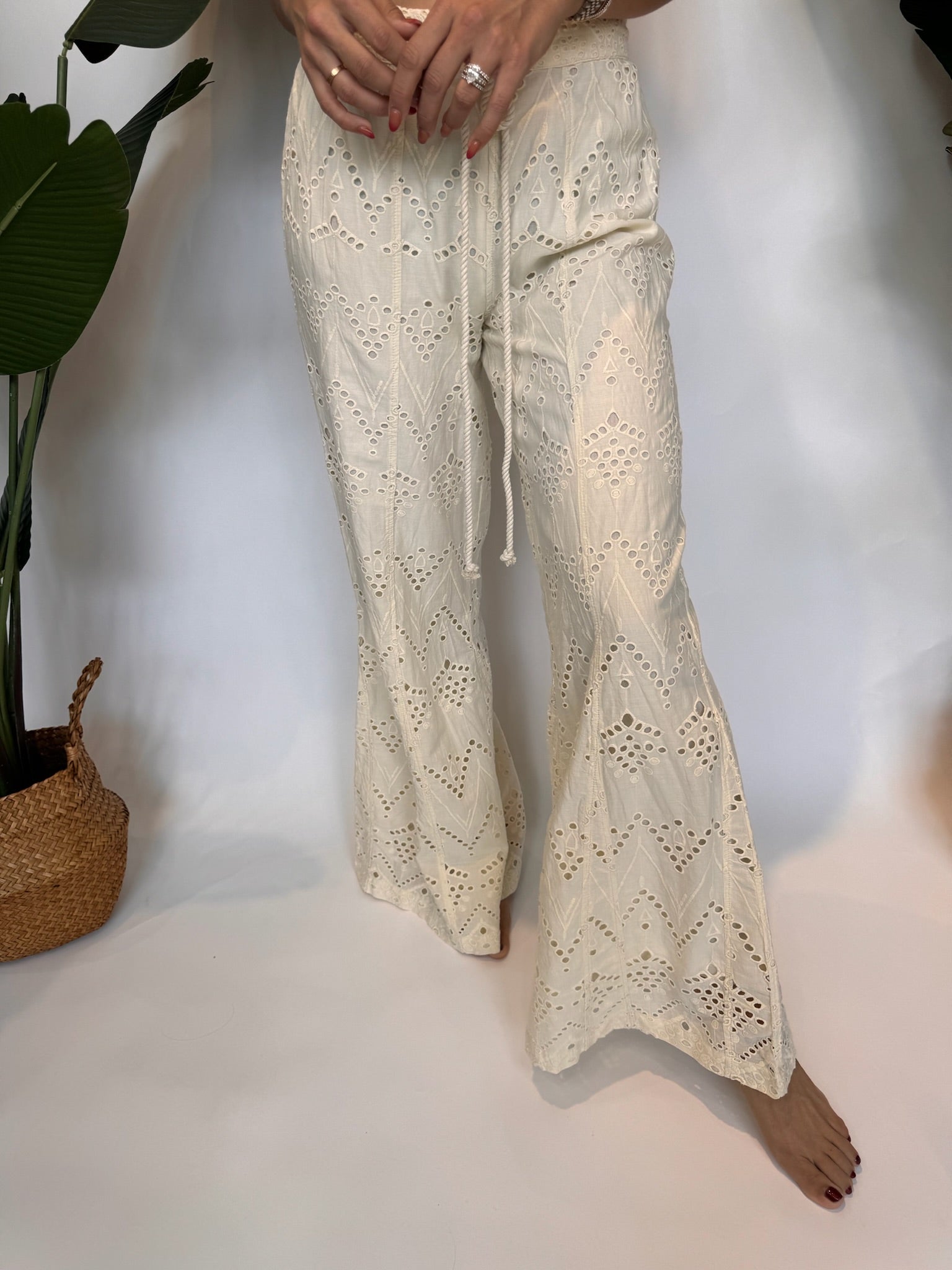 Free People Emma Embroidered Pant Tea