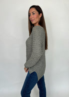 KLD V-Neck Open Knit Sweater Olive | Vagabond Apparel Boutique