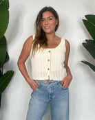 KLD Sleeveless Button Front Knit Vest Natural | Vagabond Apparel Boutique