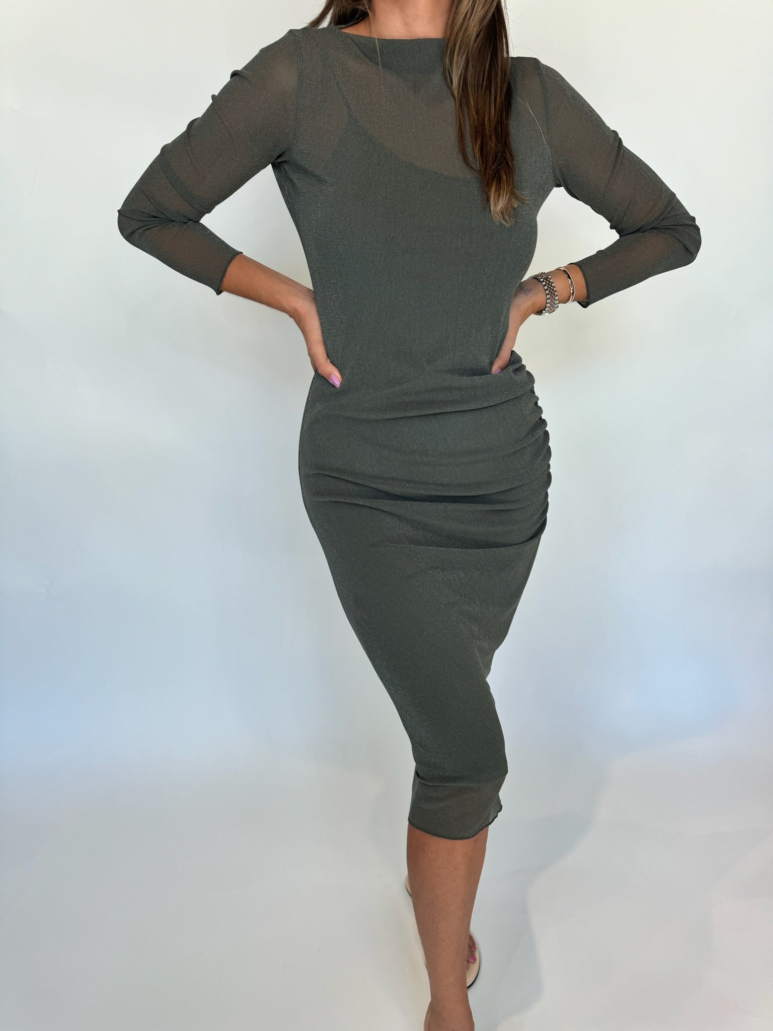 KLD Lurex Mesh Drape Dress | Vagabond Apparel Boutique